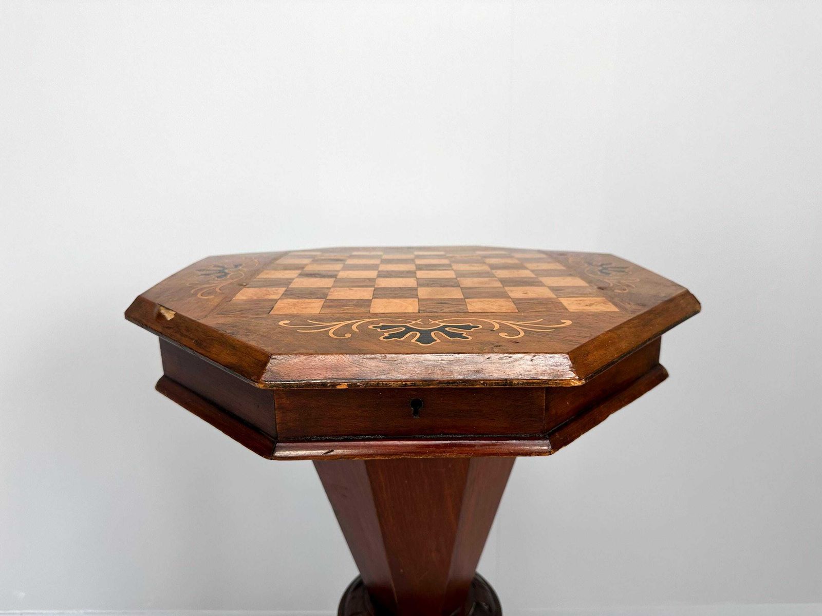Antique Inlaid Chess Table, Trumpet Sewing Table photo buy