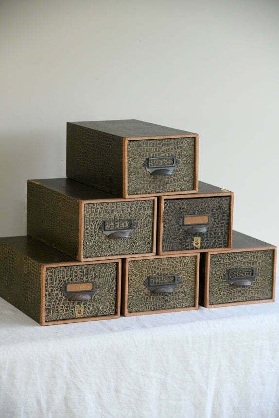 6 Vintage Canto Faux Croc Skin Index Card Filing Drawers photo for sale