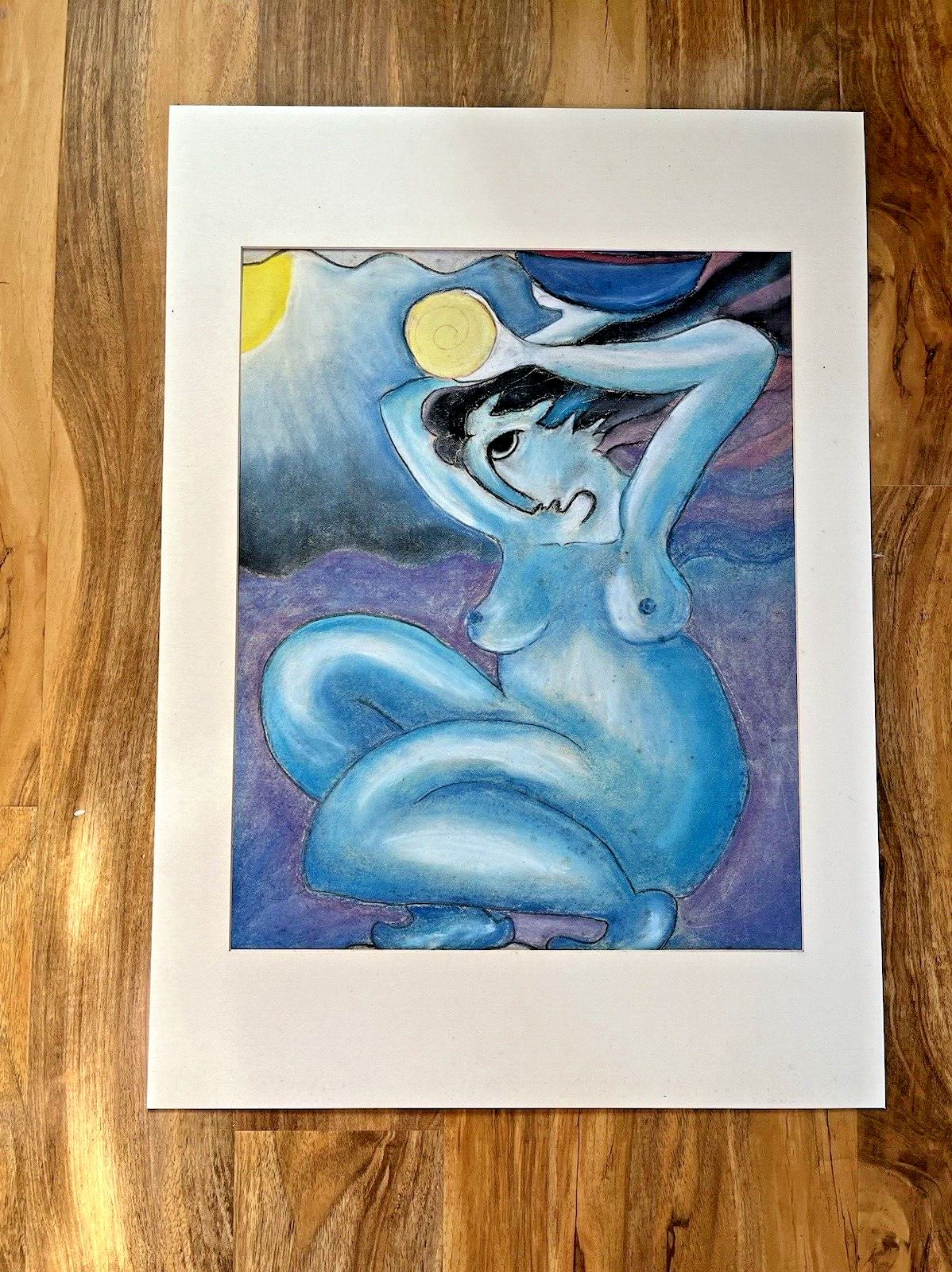 Art Unusual Vintage Expressionist Nude Pastel Chalk Painting Picasso Style Abstract photo