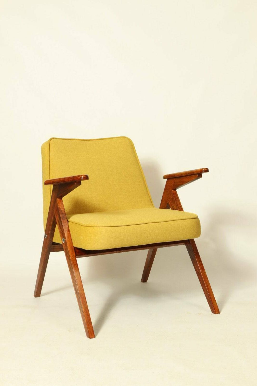 Modern Armchair Mid Century Modern Design Yellow Mellow Fabric 1970 Mid Century Scandinavian Design Living Room Armchair Boho Teak Color photo buy