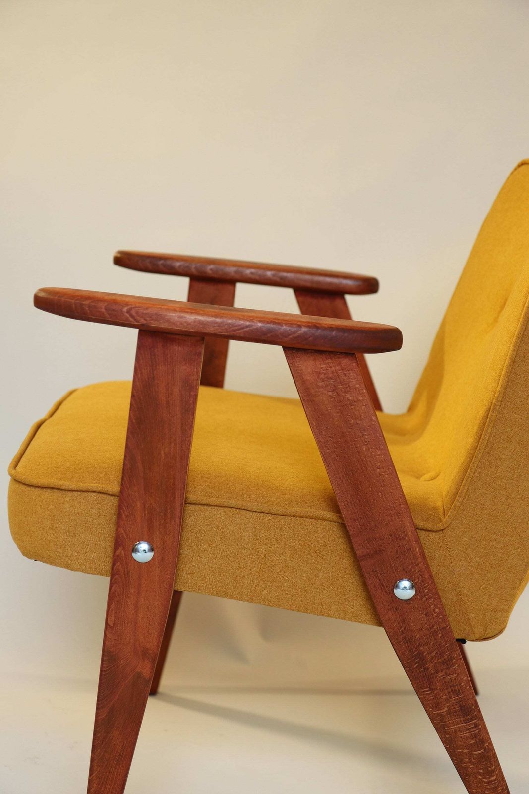 Scandinavian Armchair Oryginal Vintage Mid Century Modern Wooden Chair Design 1962 Yellow Mellow Fabrics Living Room Wood Chair photo Furniture