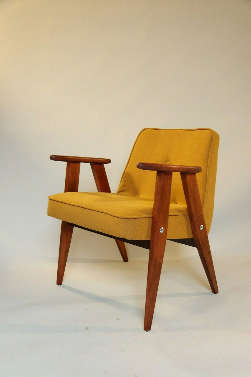 Scandinavian Armchair Oryginal Vintage Mid Century Modern Wooden Chair Design 1962 Yellow Mellow Fabrics Living Room Wood Chair photo vinterior