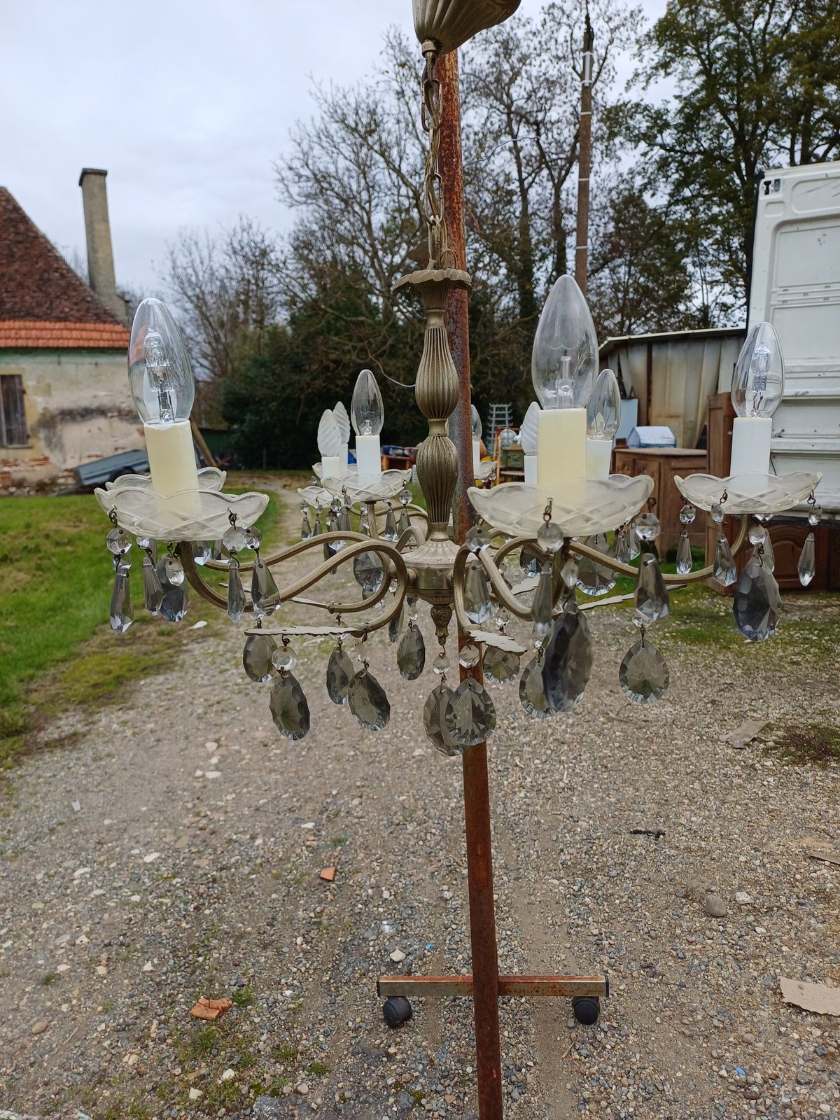 Pair Of Glass And Crystal Pampilles And Bobéches Chandeliers photo for sale