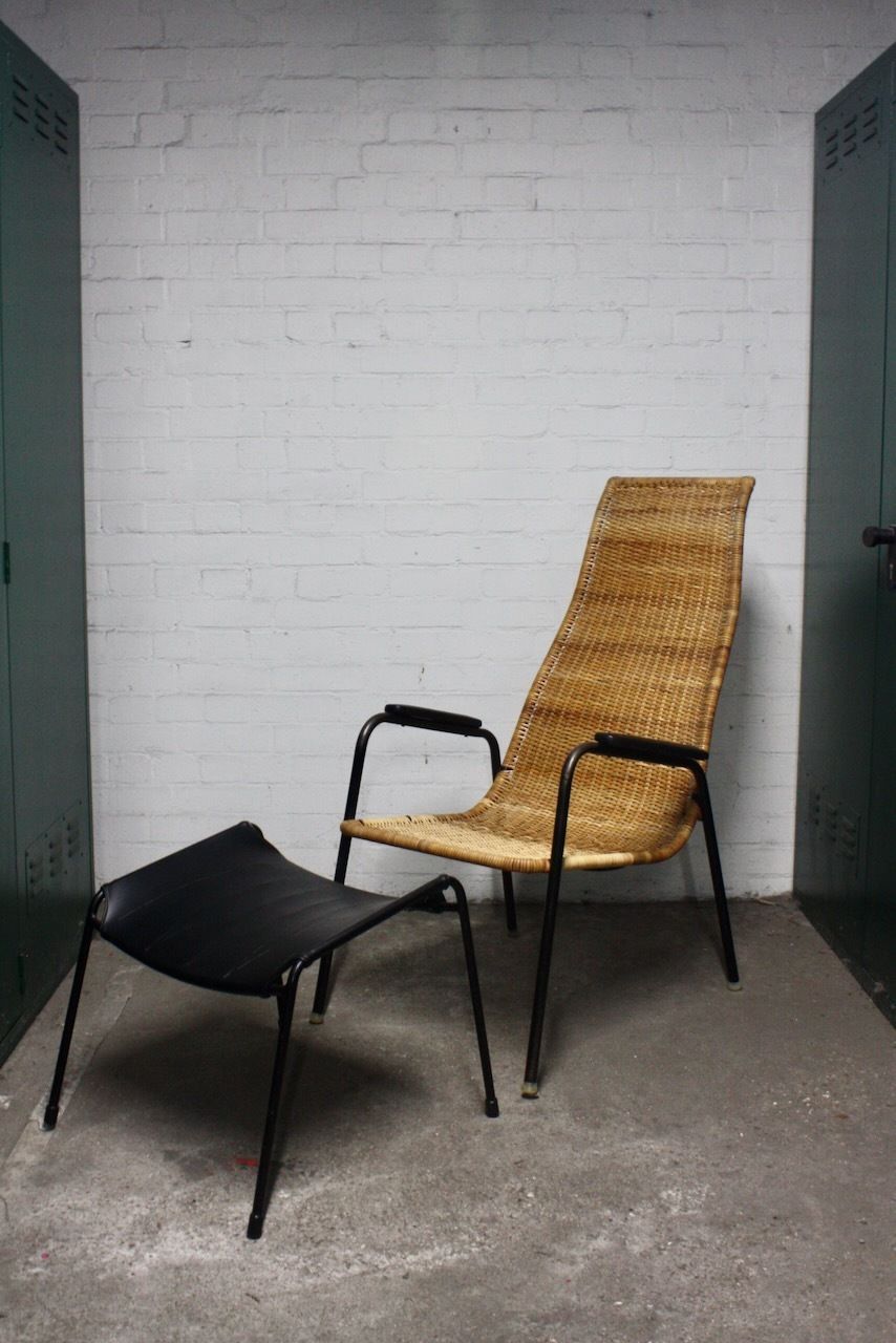 1960s Cane Lounger And Foot Stool By Alf Svensson For Ljungs Industrier Ab photo Furniture