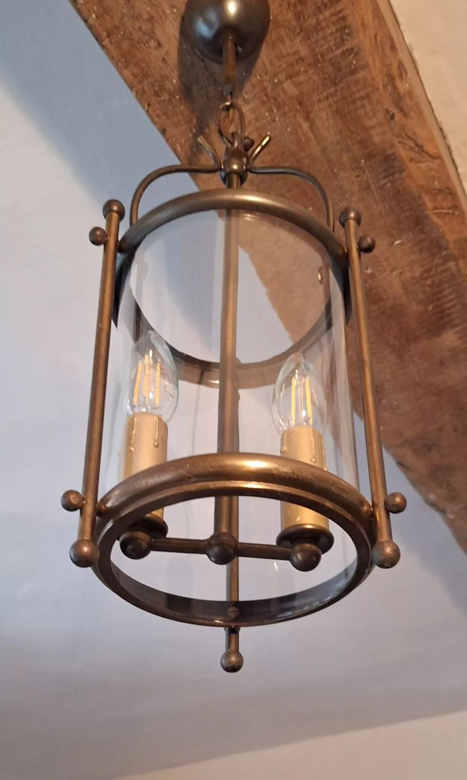 Early 20th Century French Brass Cylindrical Hall Porch Pendant Lantern Light