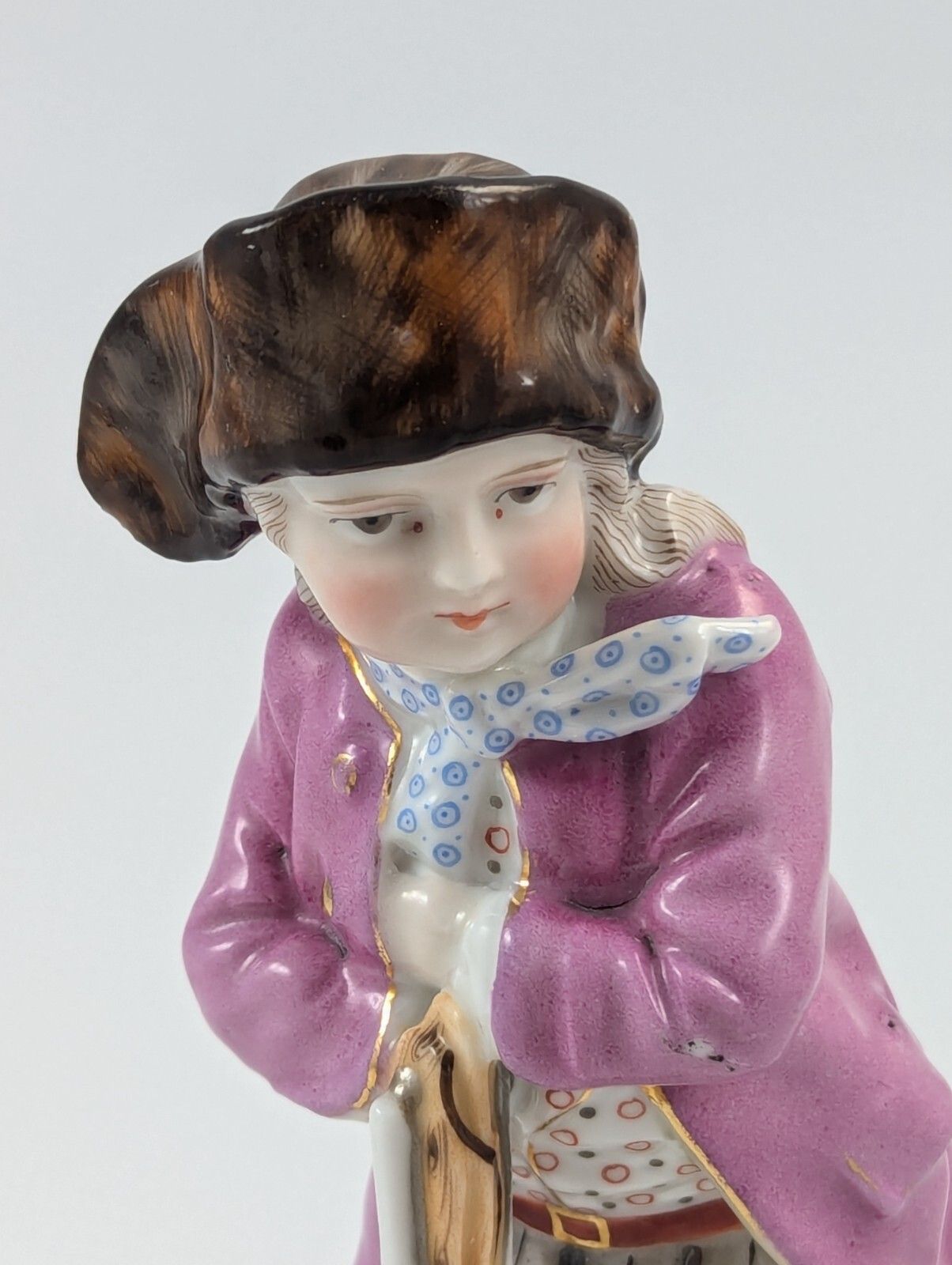 Antique Sitzendorf Porcelain Figurine Of Skater With Skate, 1885. photo vintage