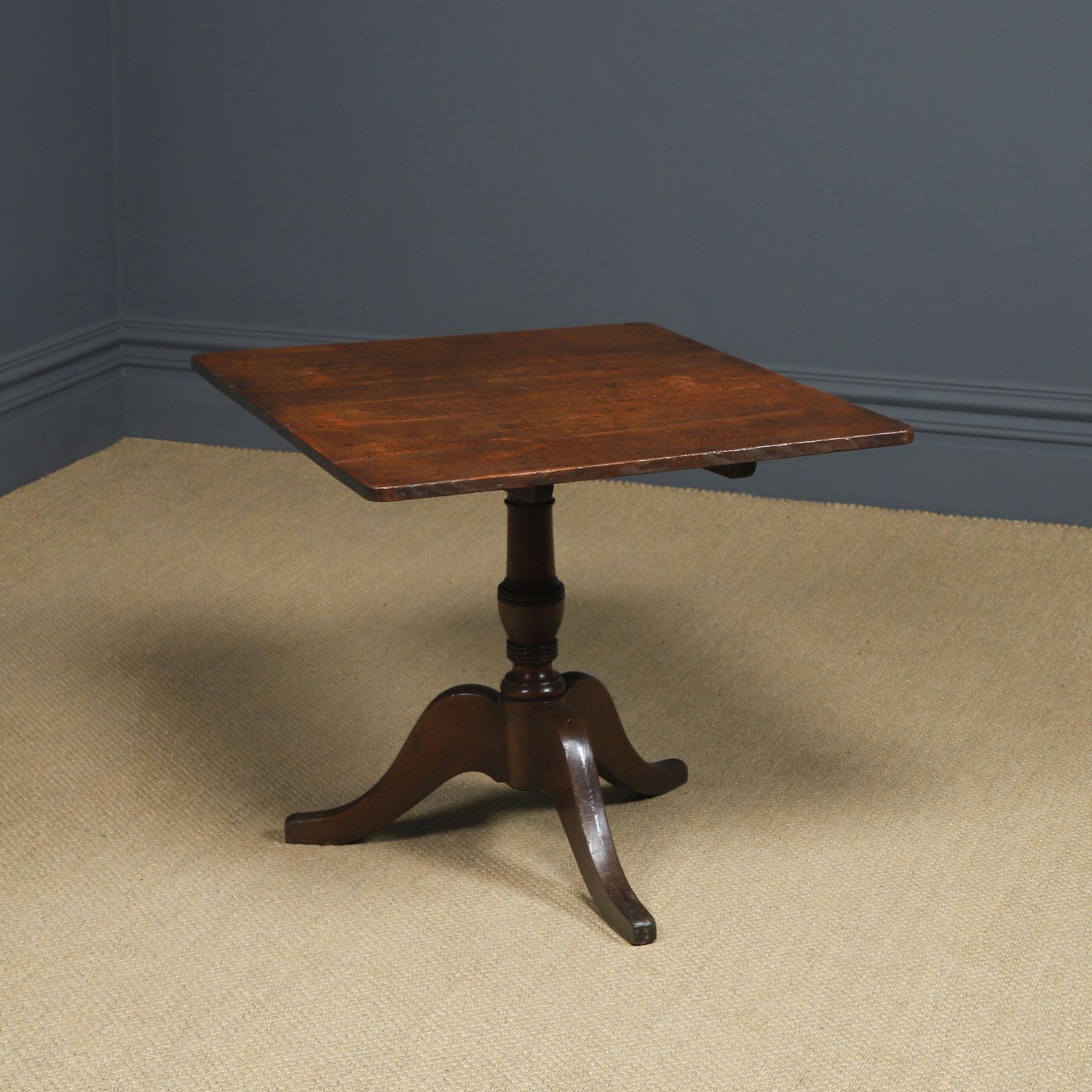 English Georgian Oak & Yew Wood Rectangular Top Occasional Wine Supper Tripod Table (Circa 1760) photo furniture