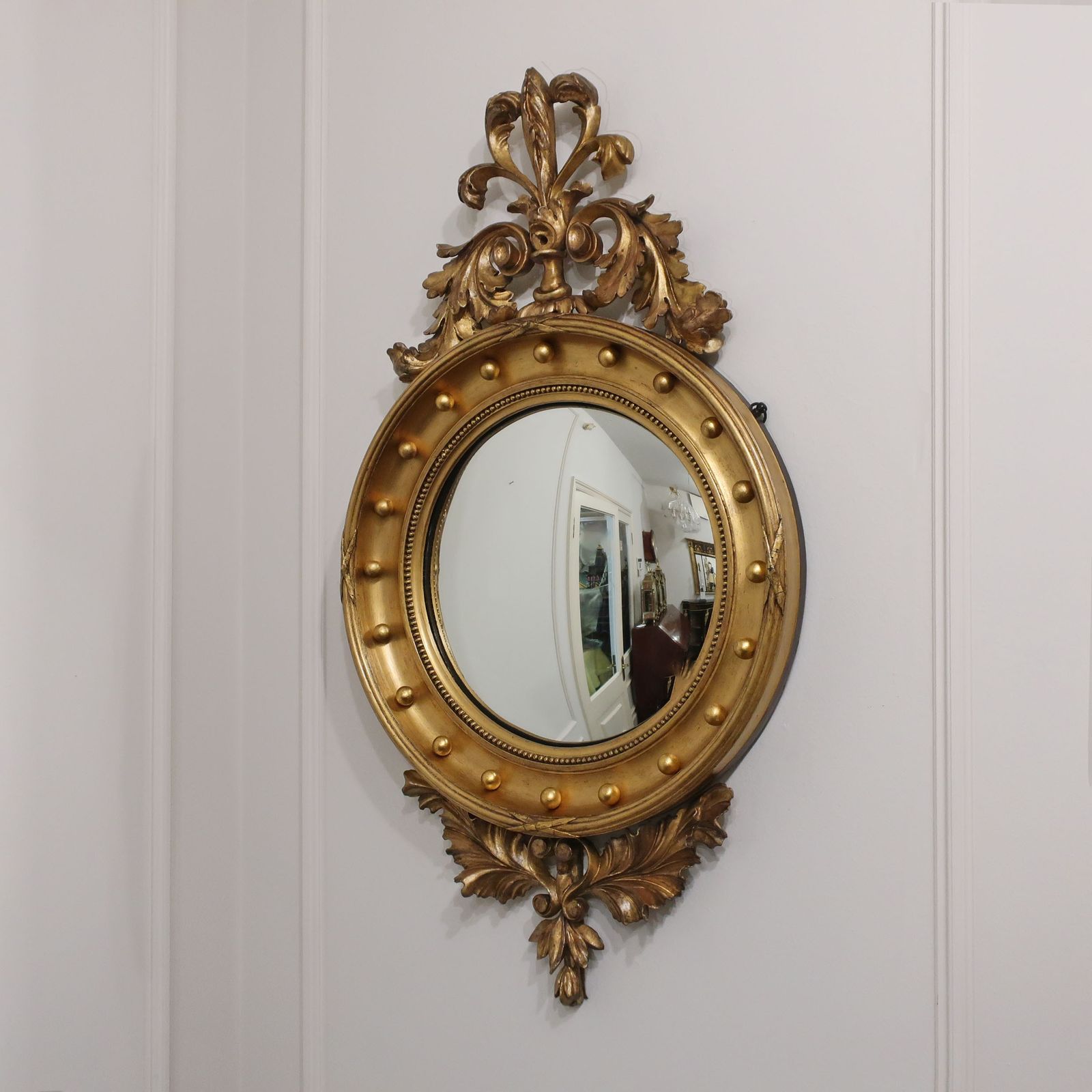 Regency Convex Carved Giltwood Wall Mirror photo furniture