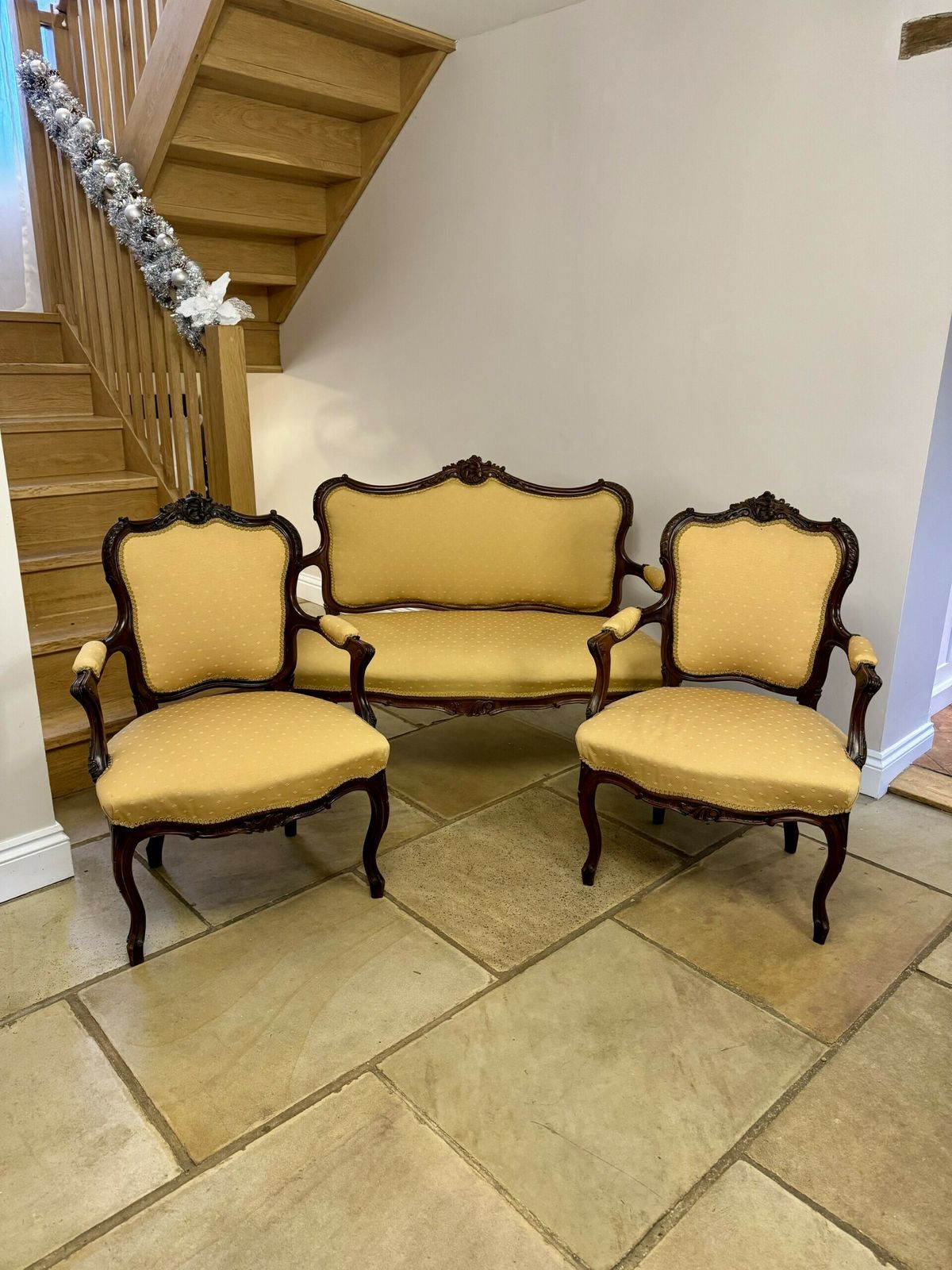 Fine Antique French Carved Walnut Three Piece Suite photo for sale