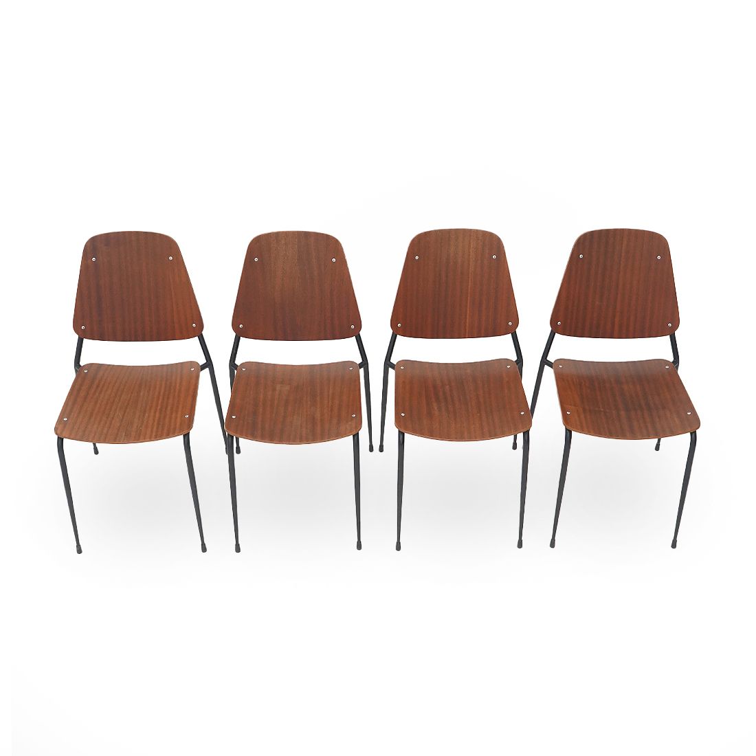 4 Chairs With Seat And Back In Curved Plywood, 1960s photo Furniture