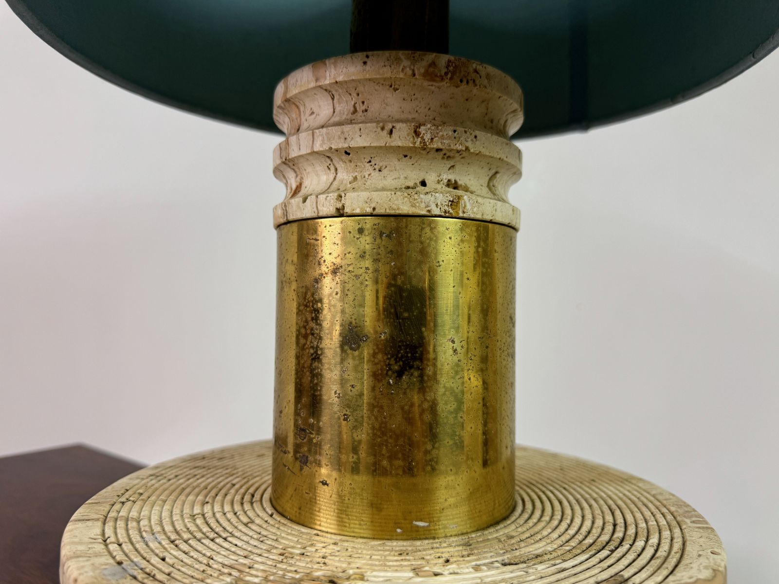 1970s Italian Travertine And Brass Table Lamp photo buy