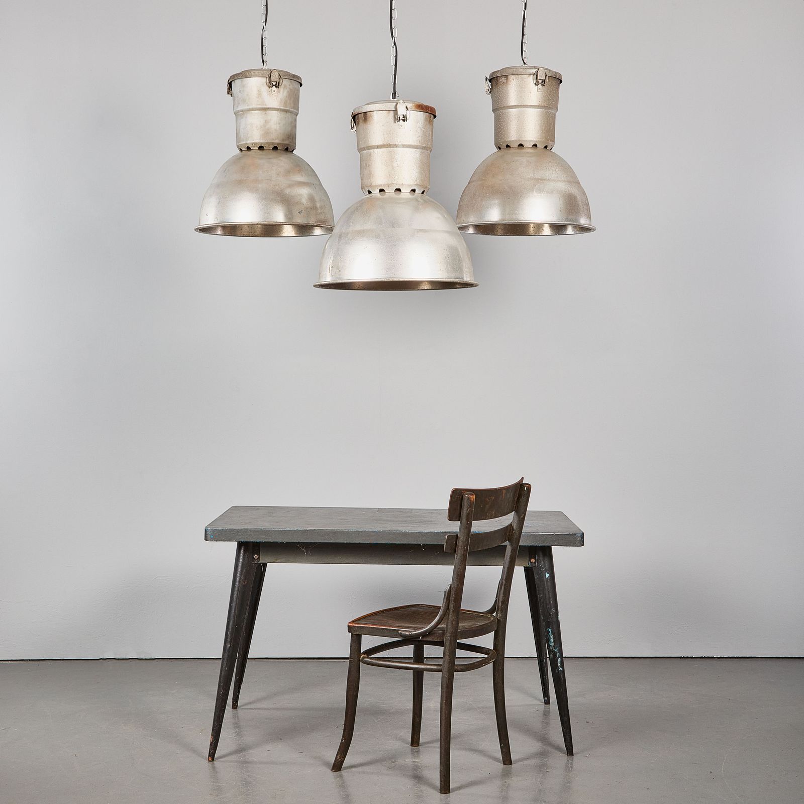 1960’s Large Industrial Spun Aluminium French Ceiling Pendant Lamps/Light Shades photo furniture
