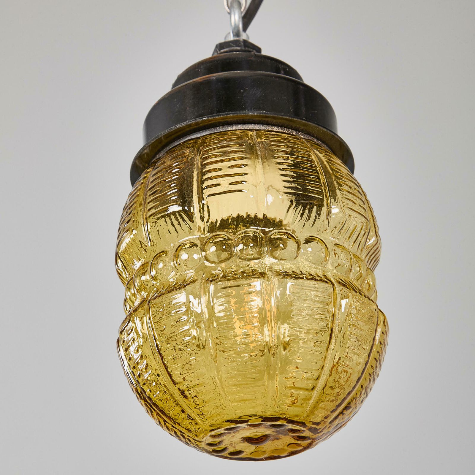 1950's New Old Stock Amber Barrel Pendant Lamps   Unique Pair photo vinterior