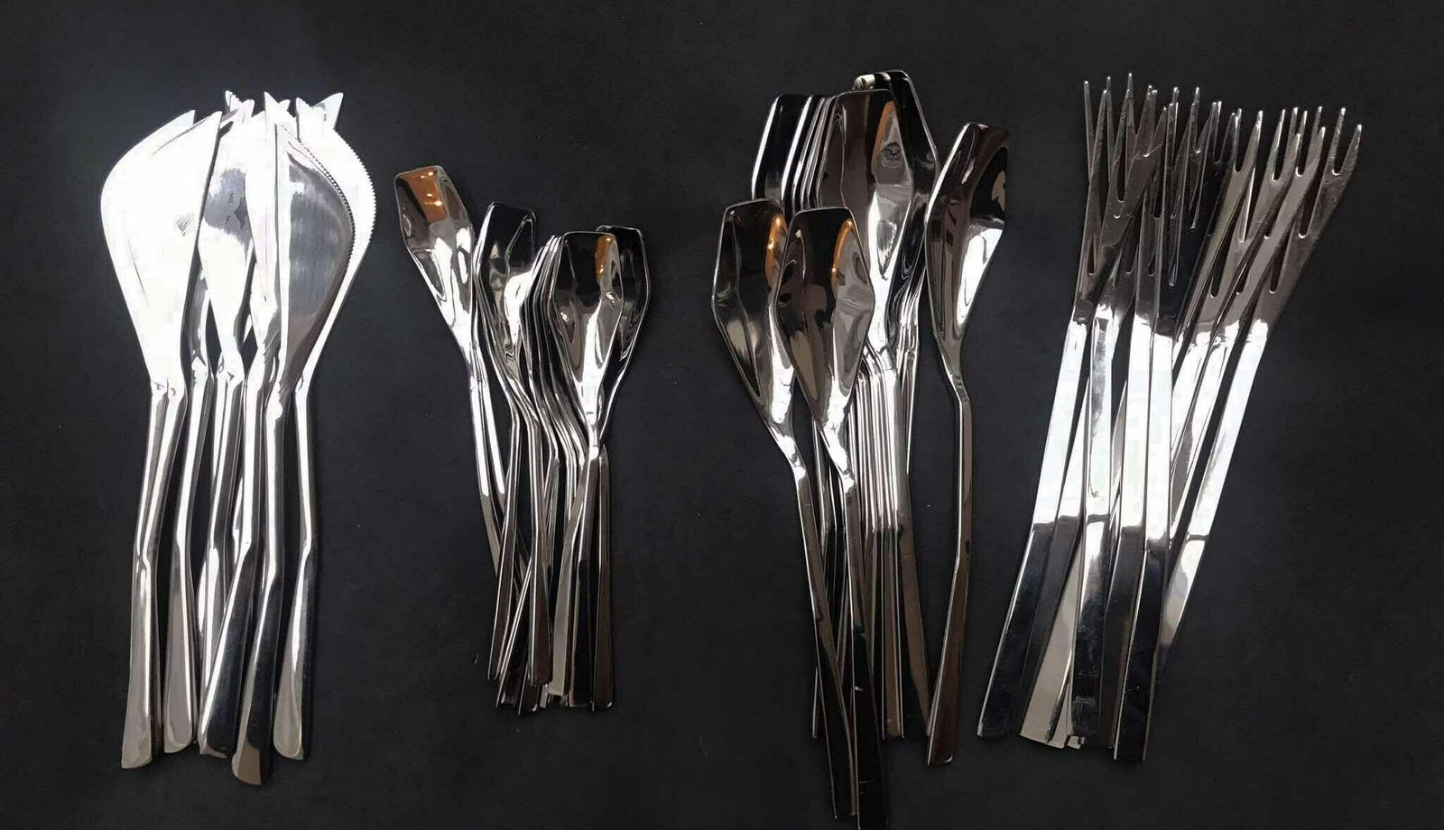 photo for sale Modernist Set Flatware French Design Space Age Stainless Steel Modernist Design French Casual Lunch Gift Post Modern Vintage 12 Settings
