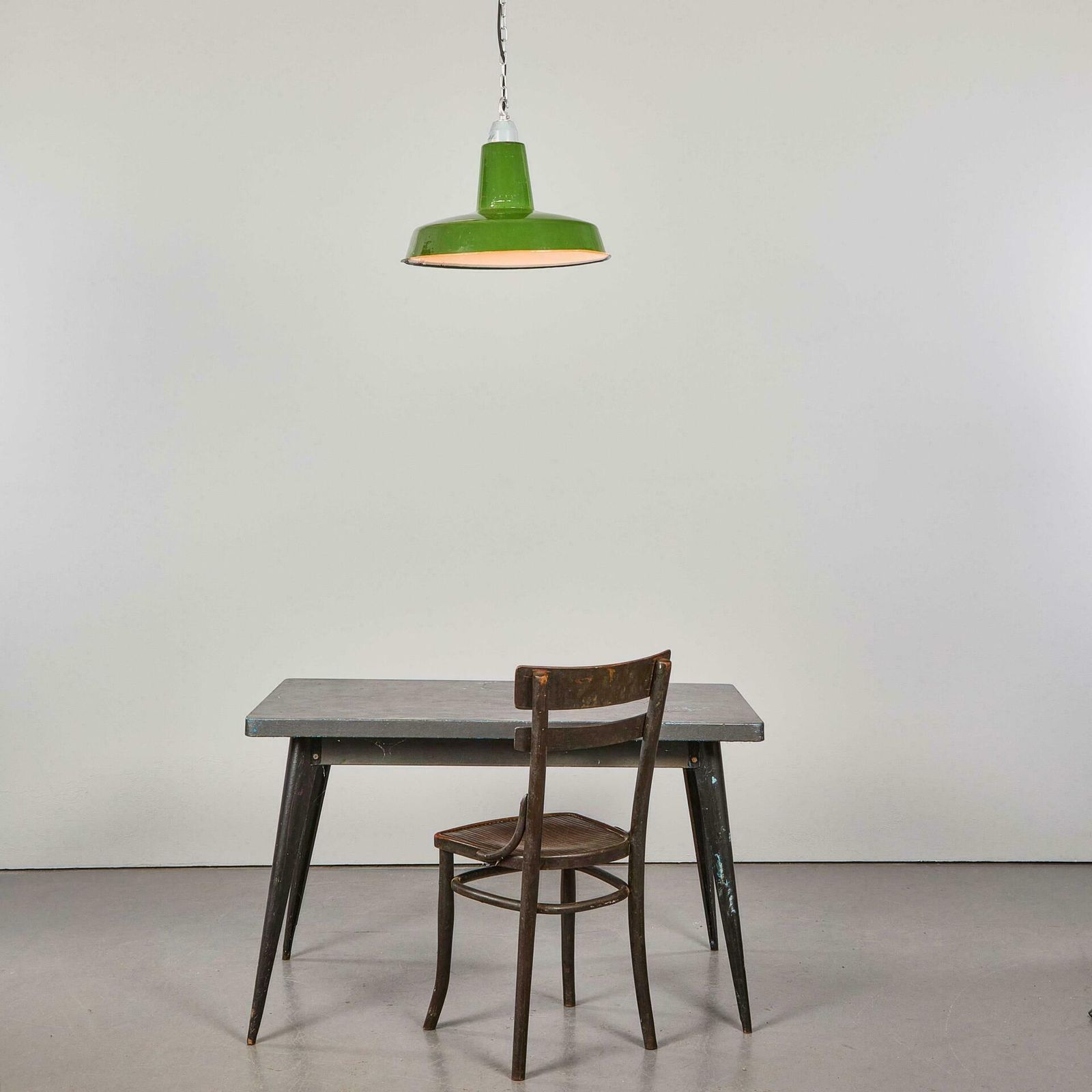 photo furniture 1960's Industrial Green Enamel Pendant Lamps