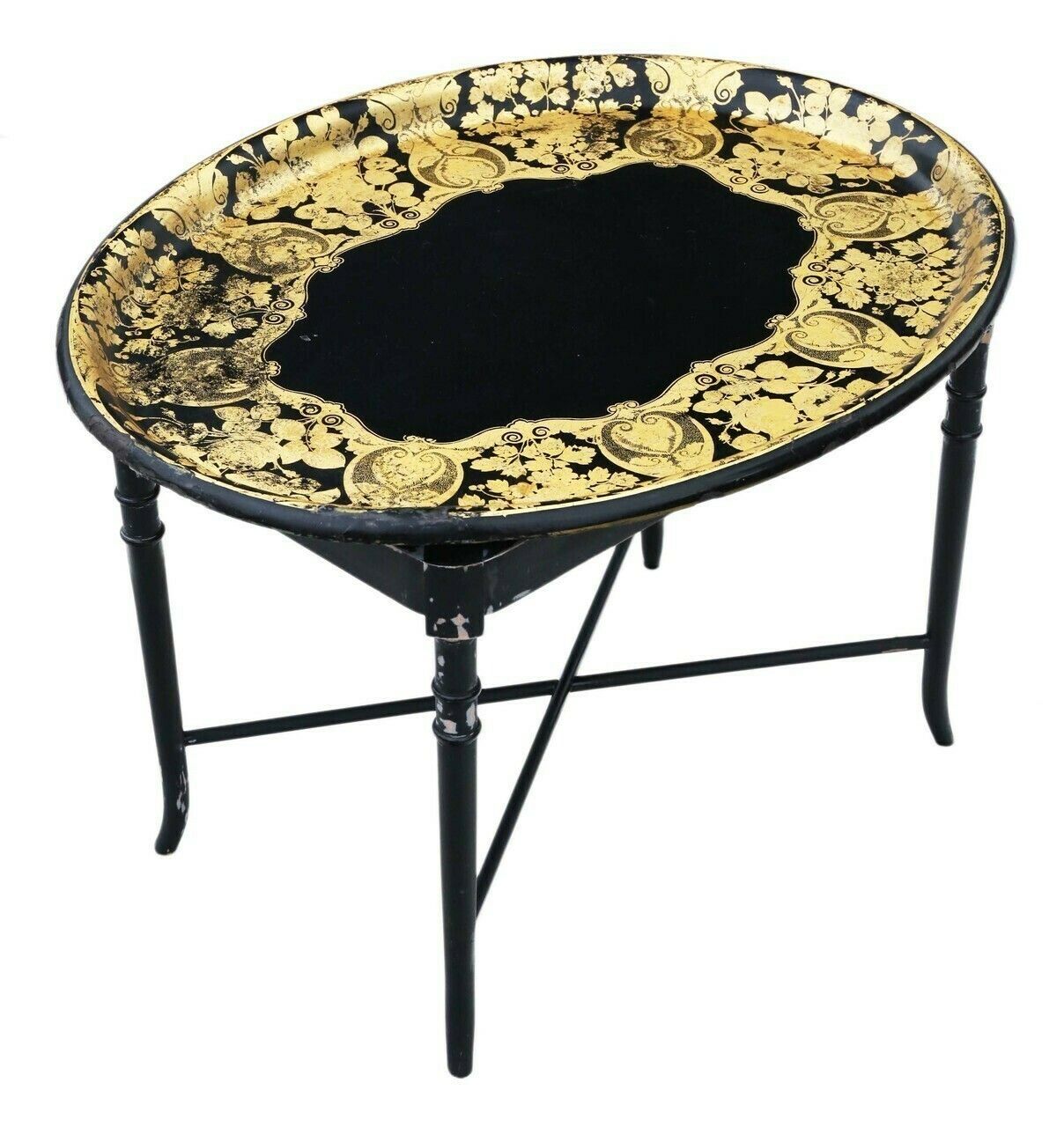 Victorian Decorated Black Lacquer Tray On Stand Coffee Table photo Furniture