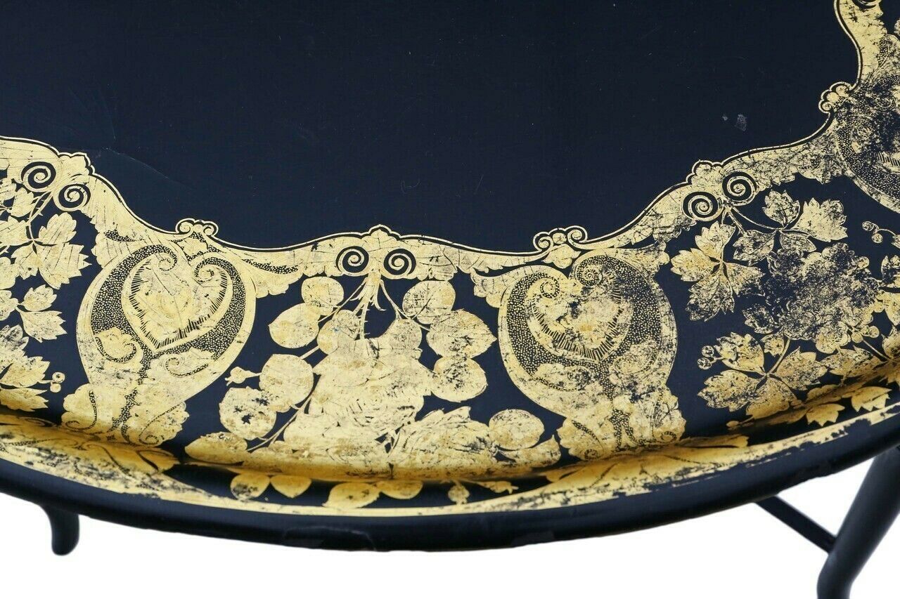 photo for sale Victorian Decorated Black Lacquer Tray On Stand Coffee Table