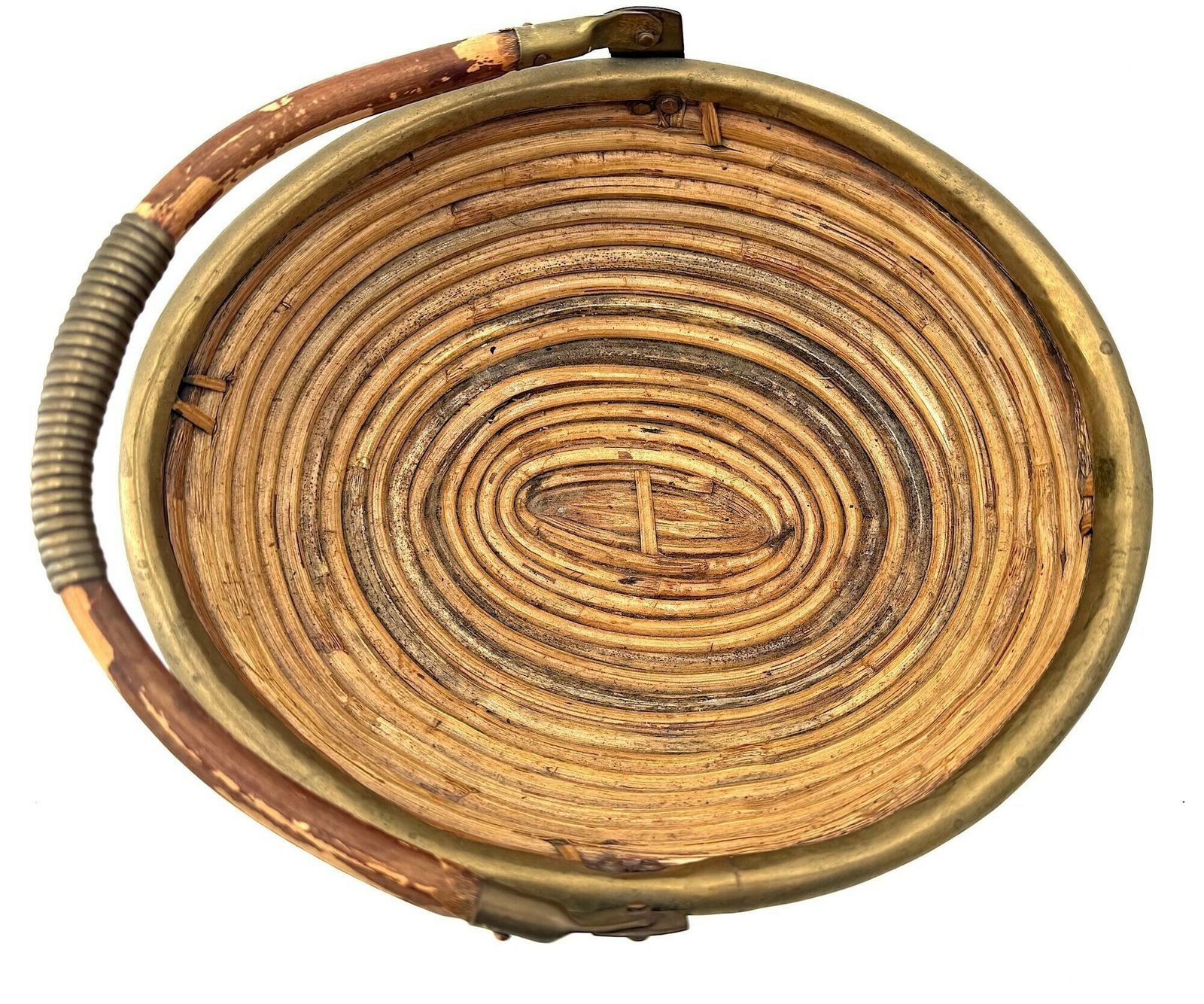 An Italian 1970s Woven Bamboo And Brass Bowl In The Style Of Gabriella Crespi photo vintage