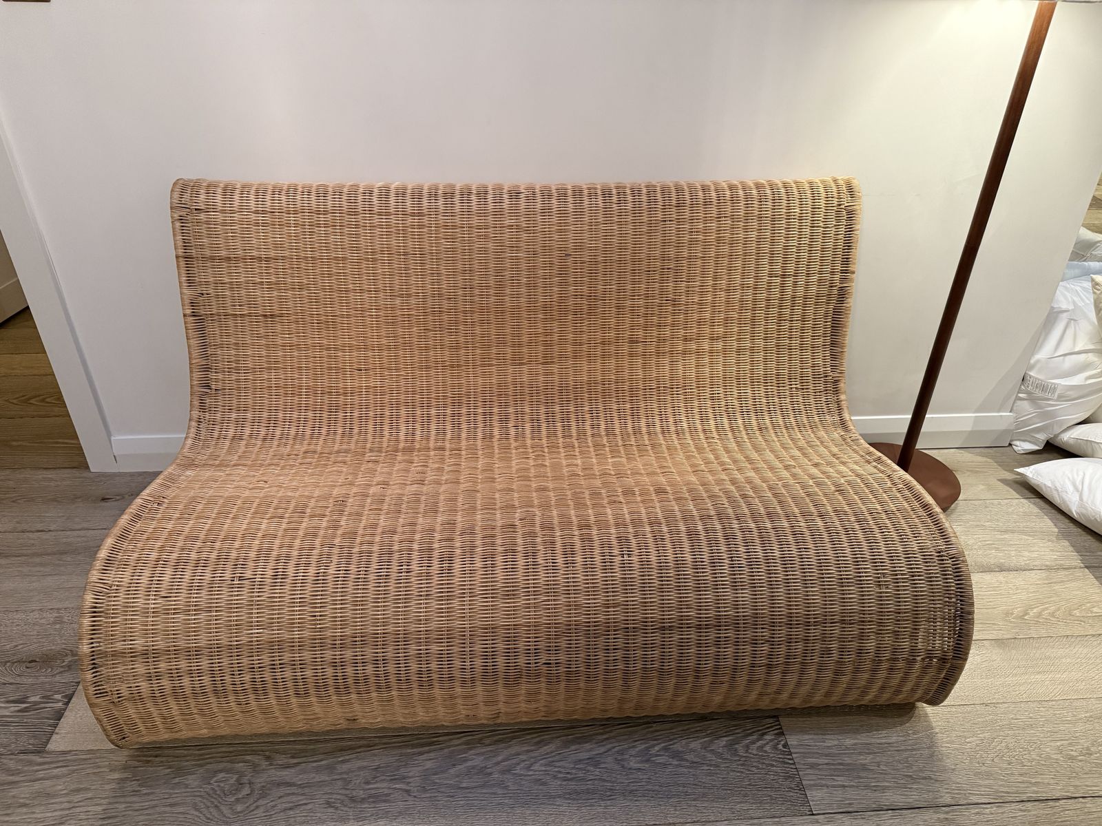 Curved 20th Century Italian Wicker Bench Vintage Rattan Sculptural Seat