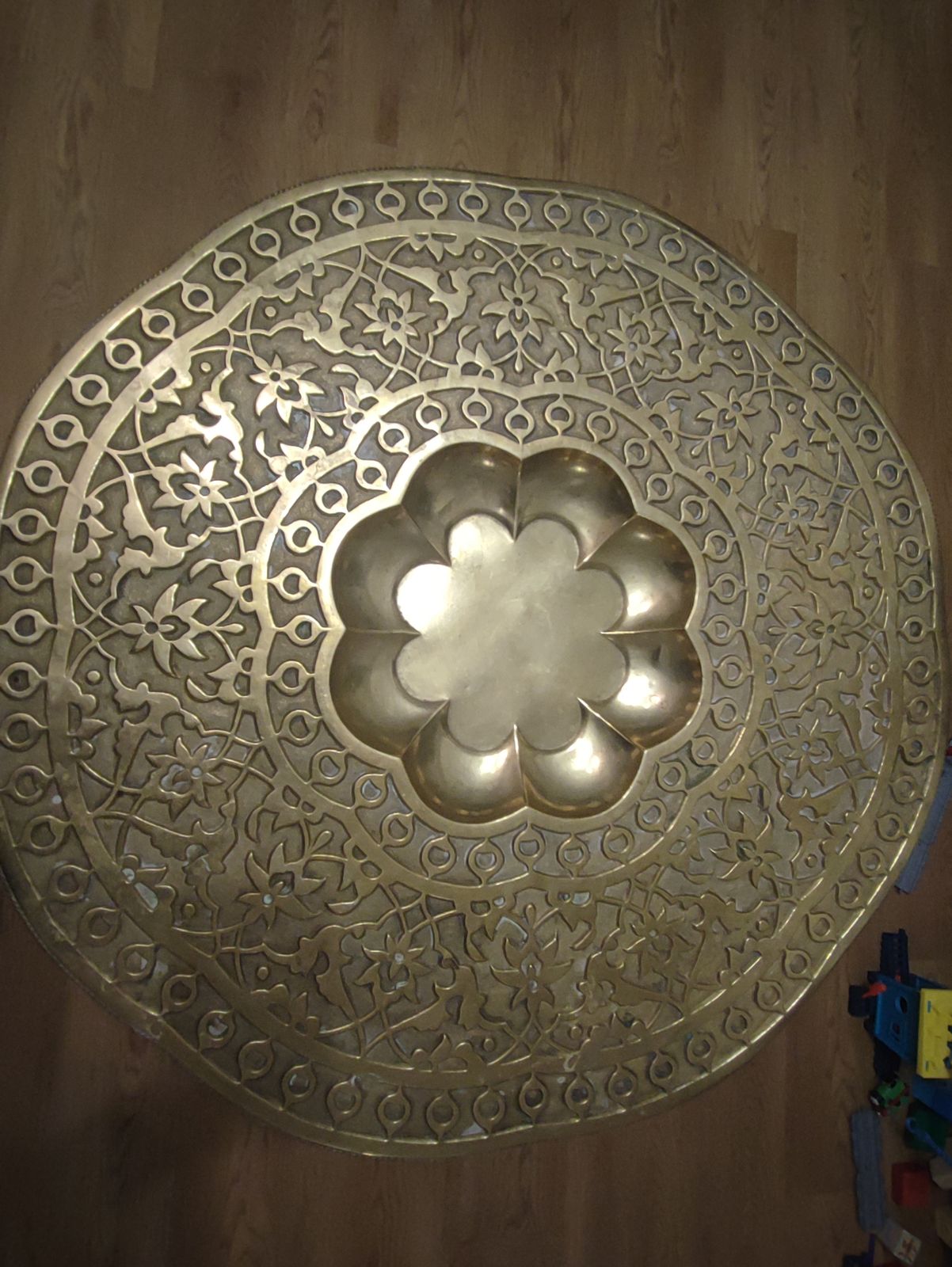 Anglo Indian Intricately Carved Table With Decorative Brass Top photo Furniture