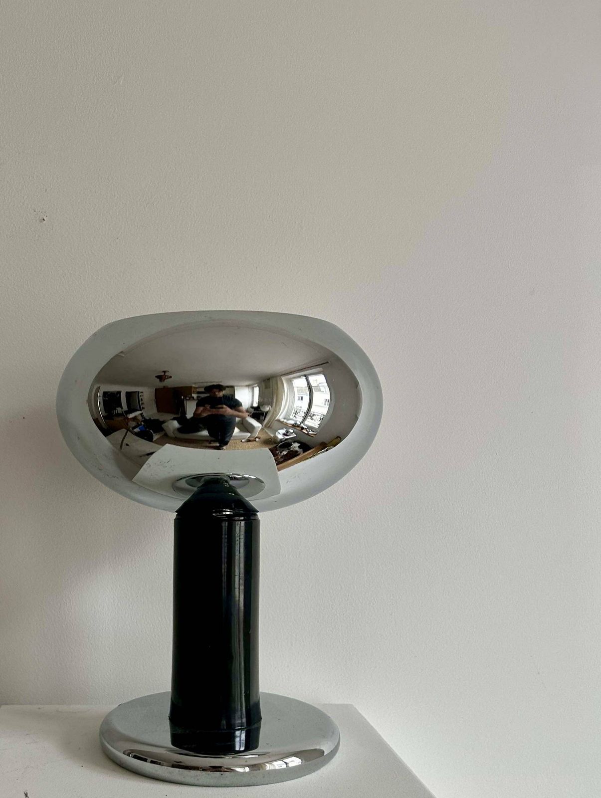 Vintage Table Lamp Chrome And Black Lacquered Metal Italy 1960 photo 368.0