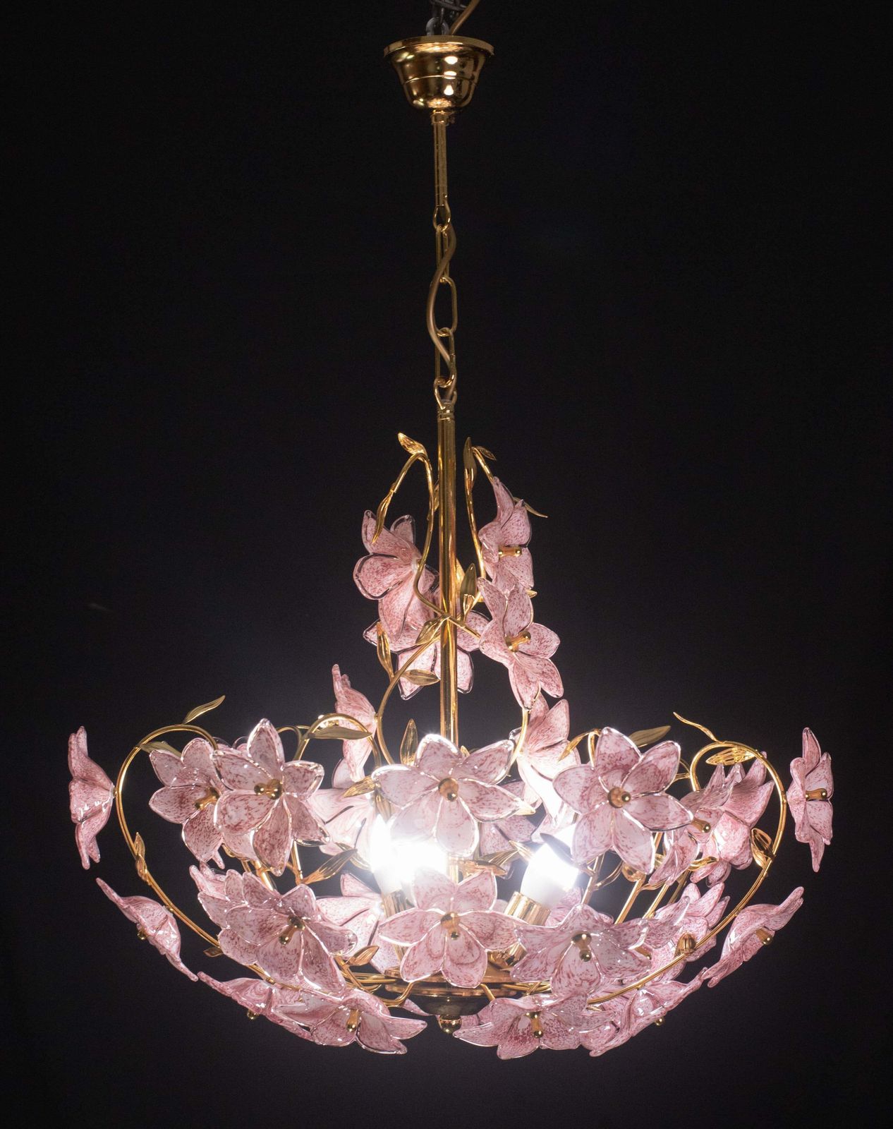 Amazing Murano Chandelier Full Of Pink Flowers, 1980s photo for sale