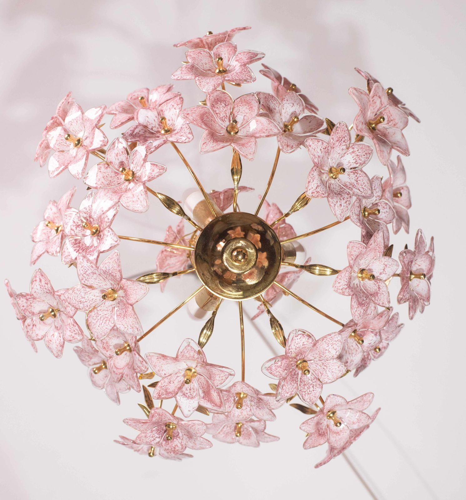 Amazing Murano Chandelier Full Of Pink Flowers, 1980s photo vintage