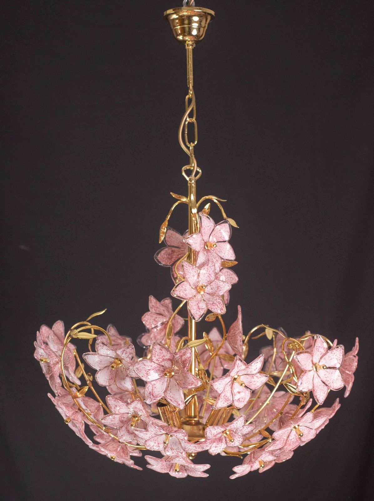 photo furniture Amazing Murano Chandelier Full Of Pink Flowers, 1980s
