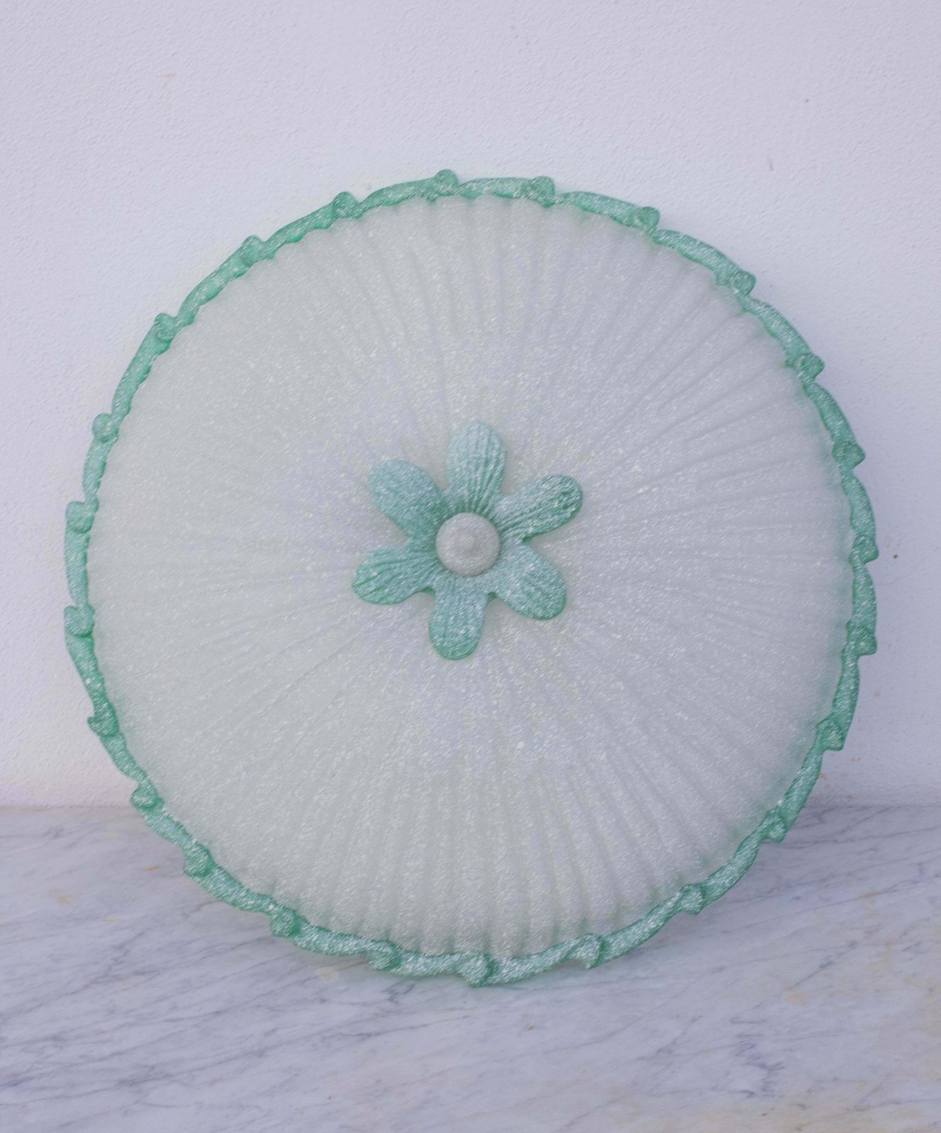 Elegant Large Size Italian Green And Murano Glass Ceiling Flower photo for sale