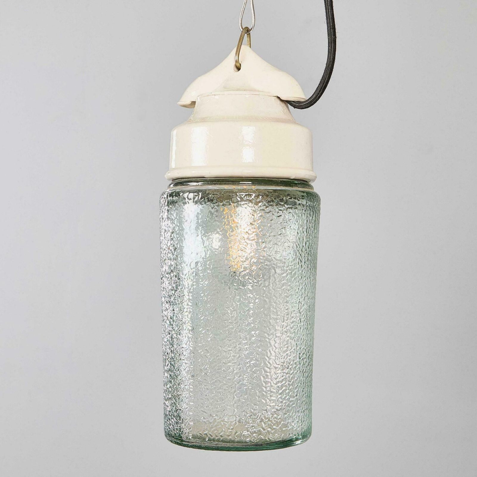 1950’s New Old Stock Ceramic Top Aqua Cylinder Pendant Lamp photo furniture