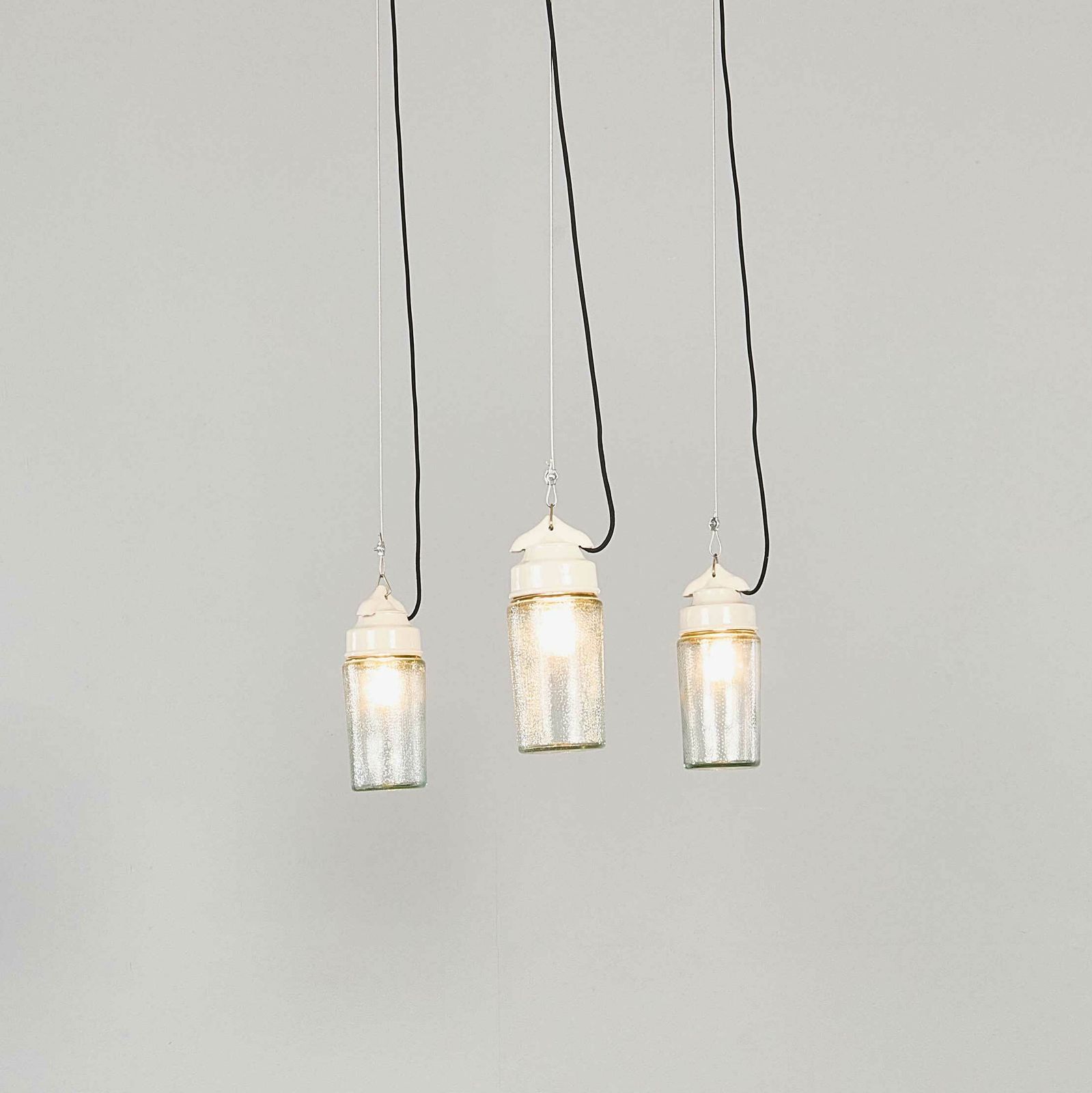 1950’s New Old Stock Ceramic Top Aqua Cylinder Pendant Lamp photo for sale