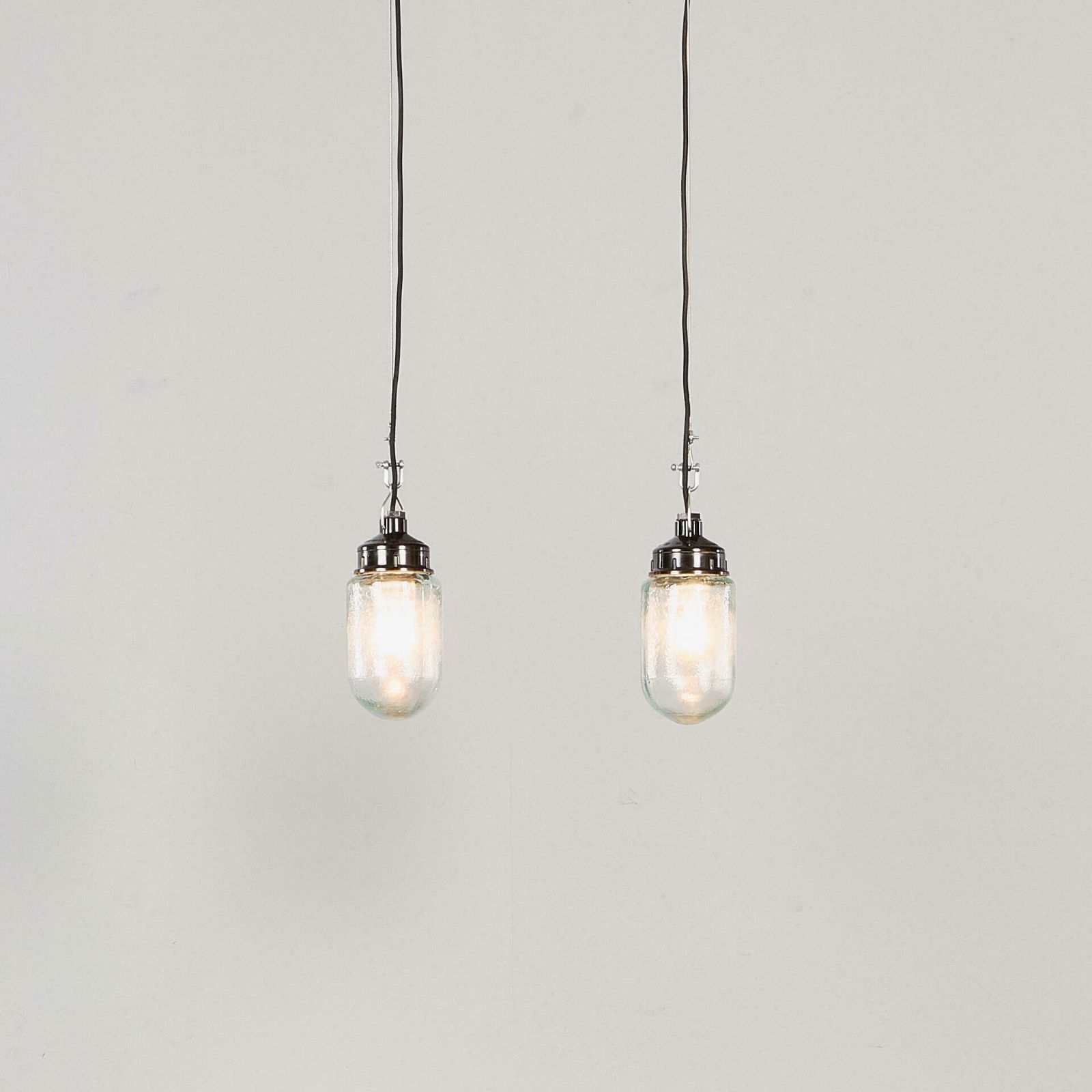 1950’s New Old Stock Clear Mottled Cylinder Pendant Lamps – Unique Pair photo furniture
