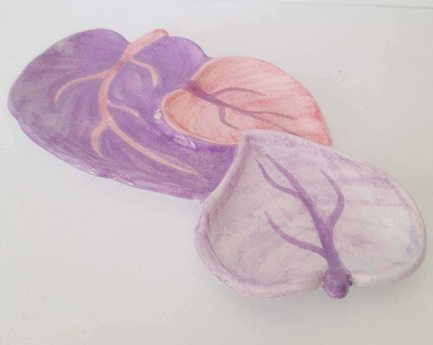 Large Ceramic Tray Plate Ernestine Salerno Manufacture Purple Leaves Midcentury 50s photo furniture