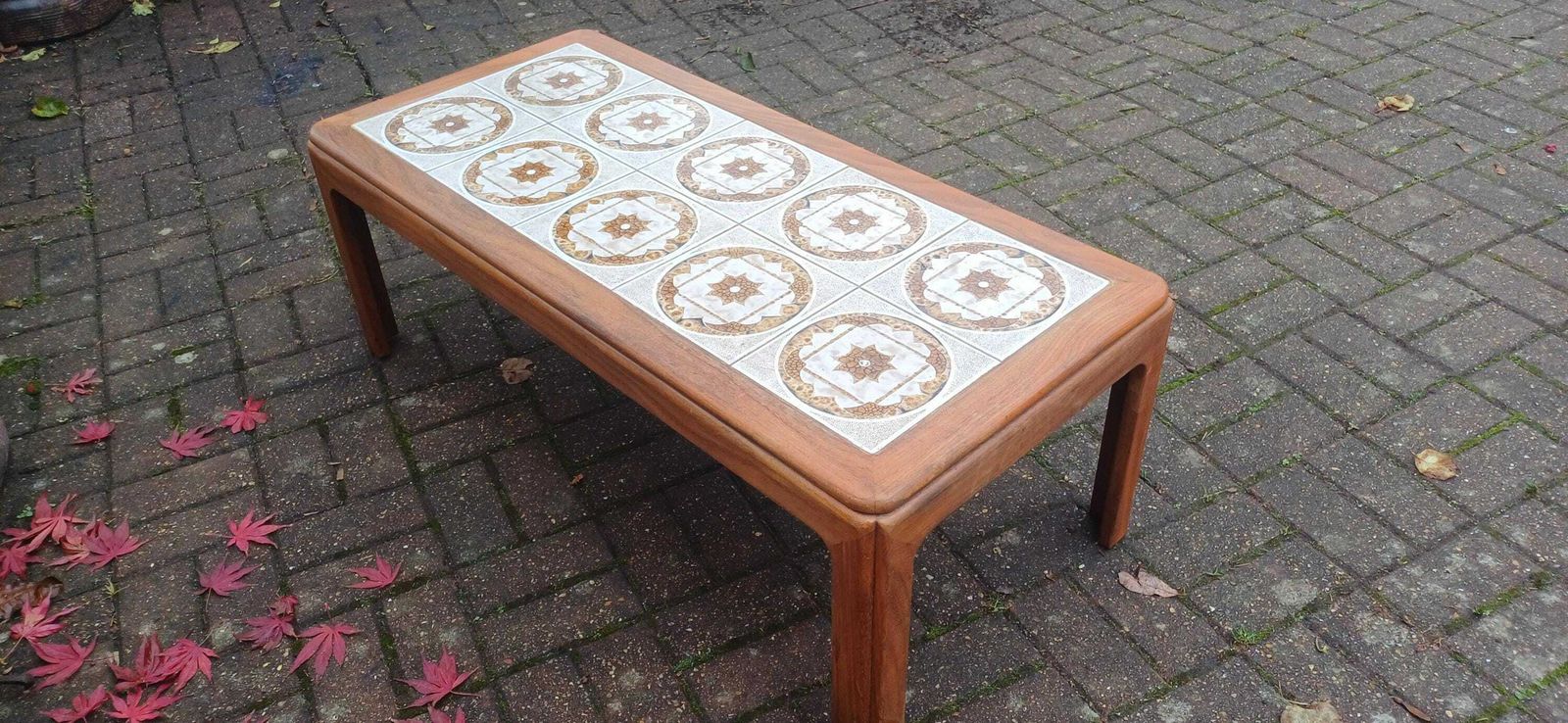 photo furniture Large 10 Tile Vintage Retro Danish 70s Teak Coffee Table – Vgc, Robust And Stylish
