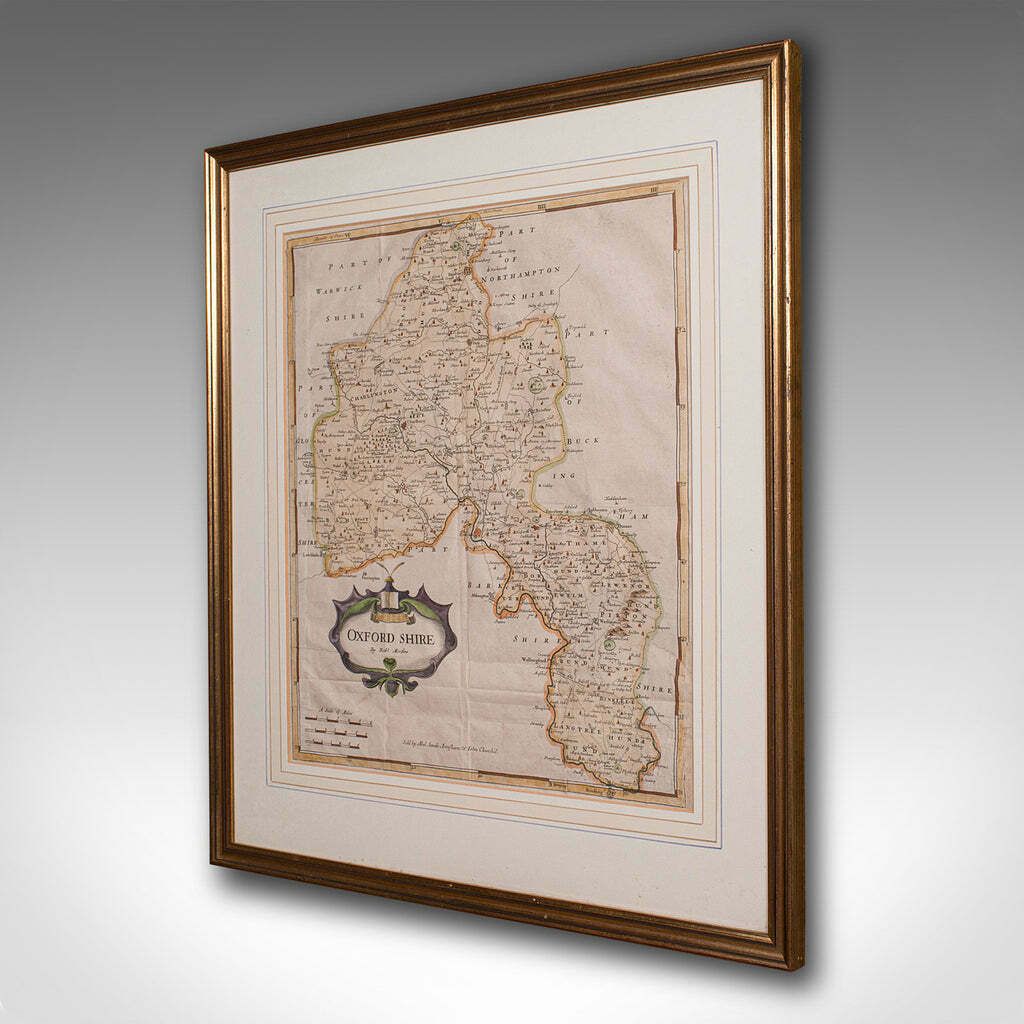 Antique Lithography Map, Oxfordshire, English, Framed Cartography, Robert Morden photo for sale