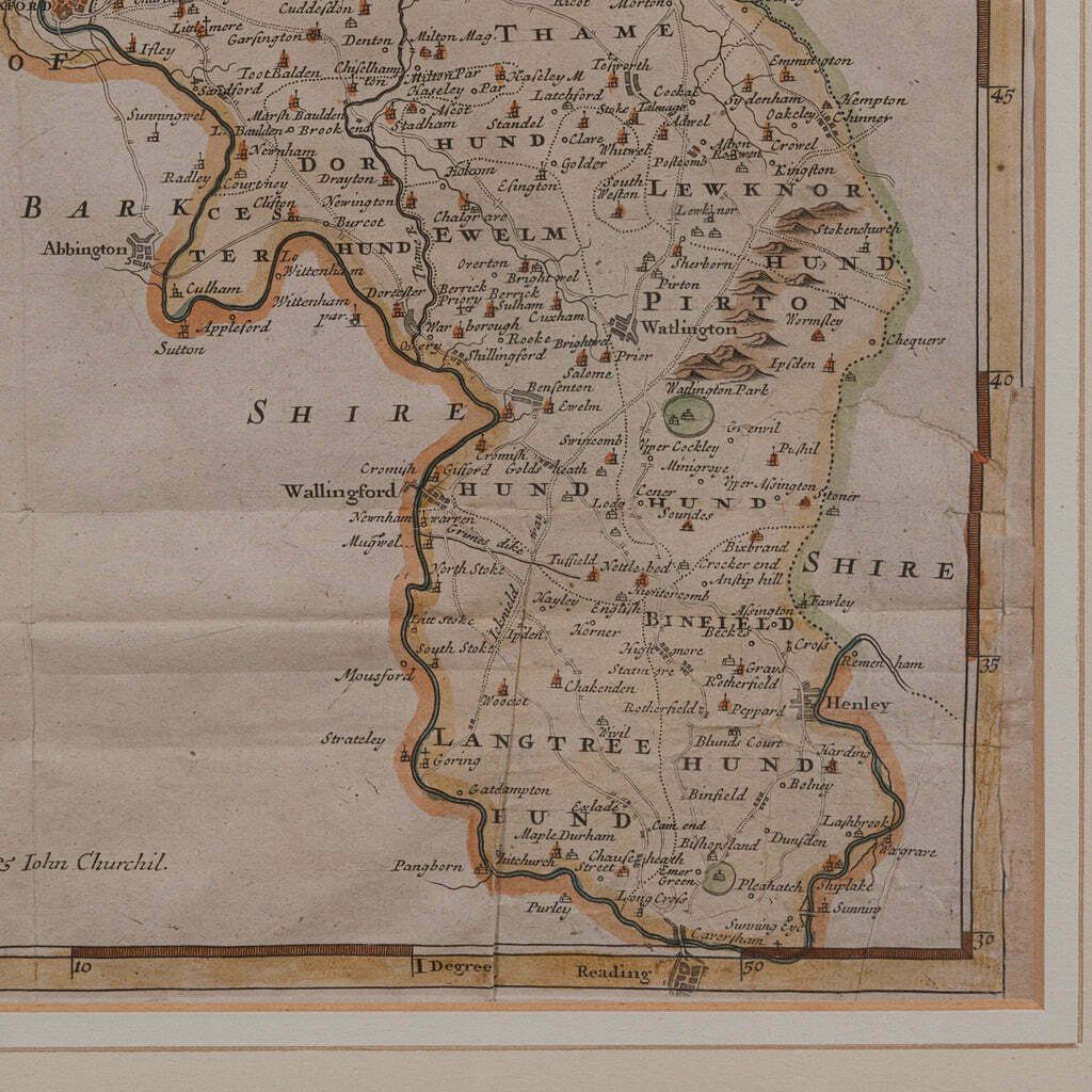 photo for sale Antique Lithography Map, Oxfordshire, English, Framed Cartography, Robert Morden