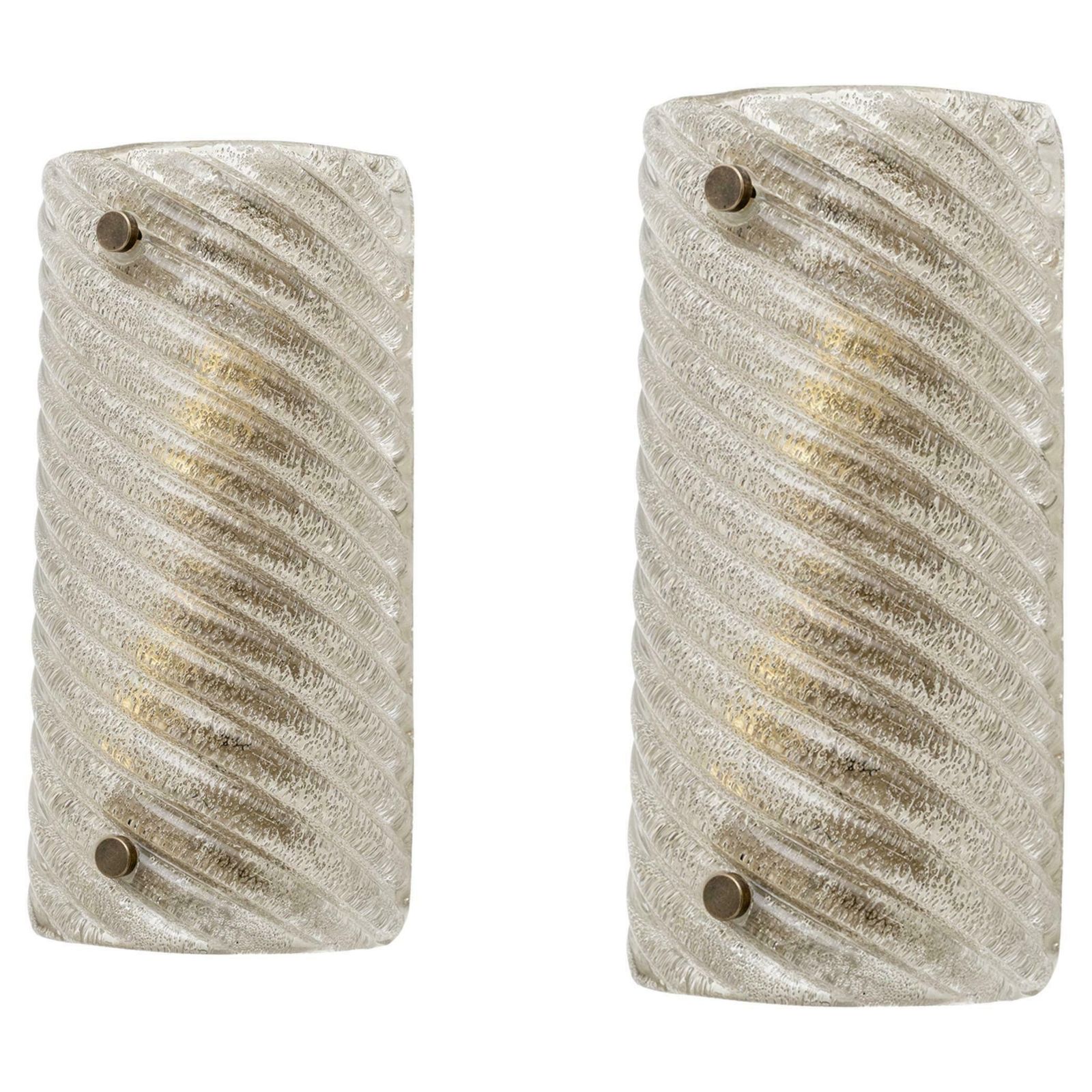 Pair Of Barovier & Toso Style Modern Murano Glass Smoked Twisted Sconces / Cm H25