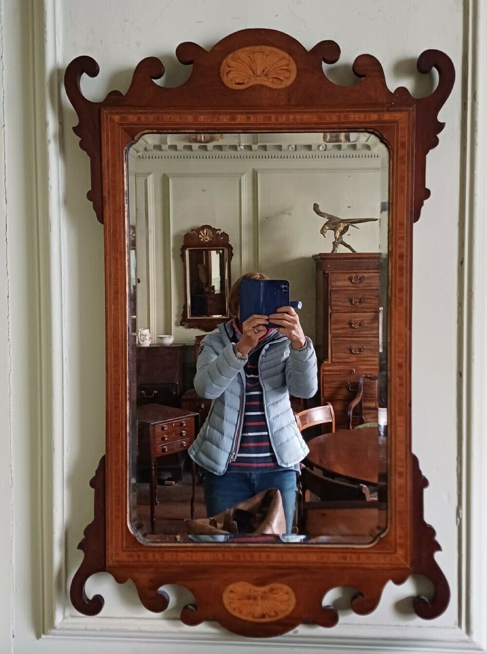 Mahogany Inlaid Fret Wall Mirror Edwardian