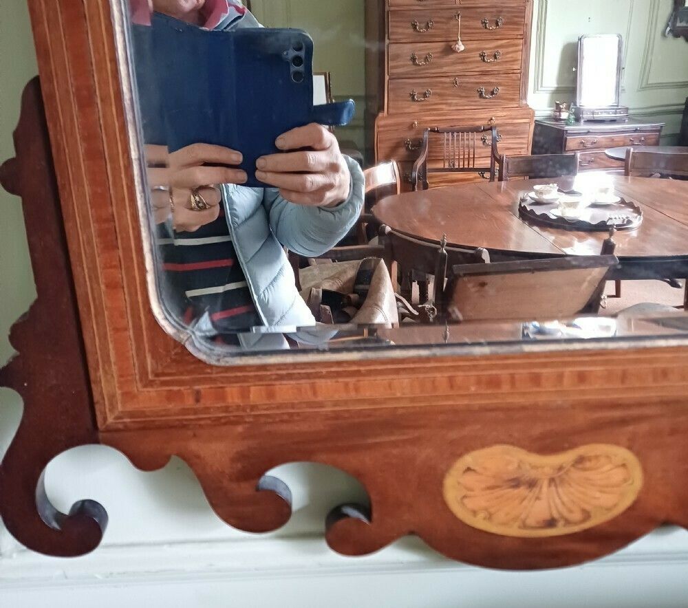 Mahogany Inlaid Fret Wall Mirror Edwardian photo Home Decor