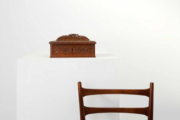Antique French Sculptured Sewing Box In Oak, 1890s photo furniture