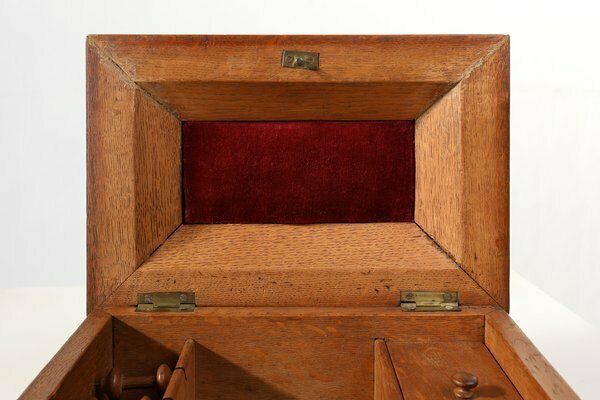 Antique French Sculptured Sewing Box In Oak, 1890s photo 502.0