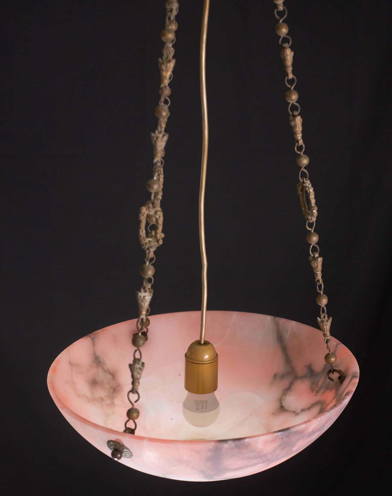 Lighting Art Decò Red And Pink  Alabaster Chandelier, 1920 photo
