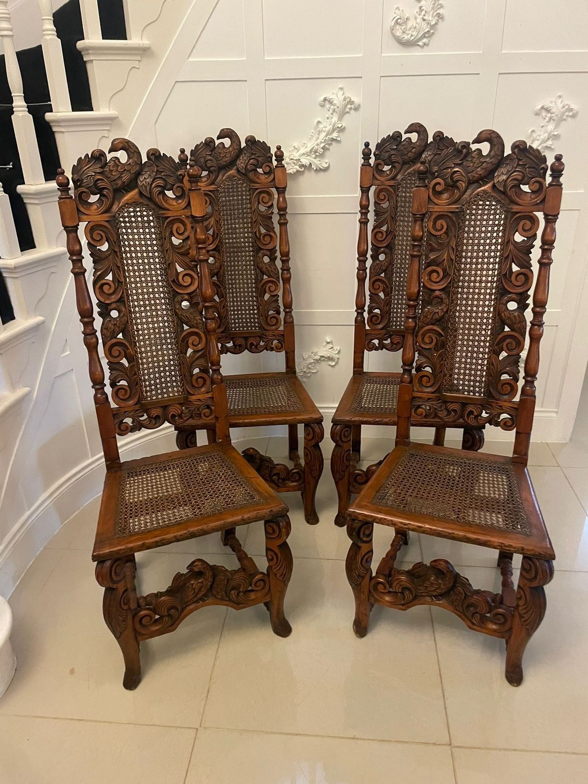 Set Of 4 Antique 19th Century Quality Carved Walnut Dining Chairs