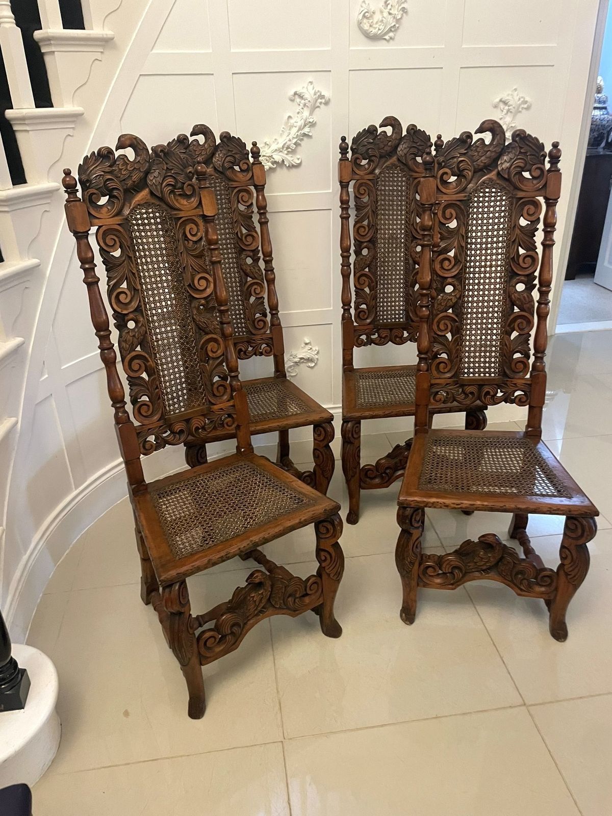 photo for sale Set Of 4 Antique 19th Century Quality Carved Walnut Dining Chairs
