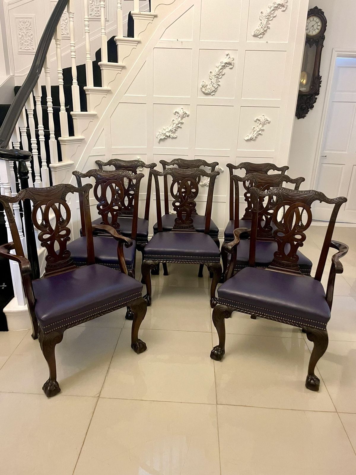 Outstanding Quality Set Of 8 Antique 19th Century Carved Mahogany Dining Chairs
