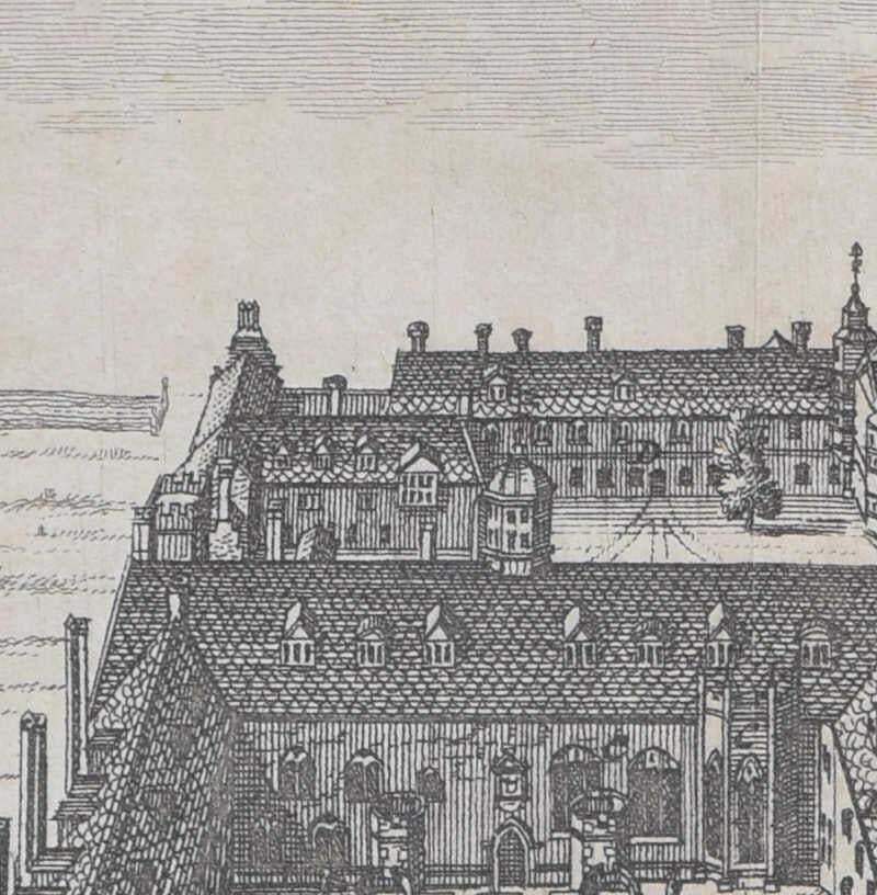 Pieter Van Der Aa, Queens' College, Cambridge Engraving Pieter Van Der Aa After David Loggan 1727 photo for sale