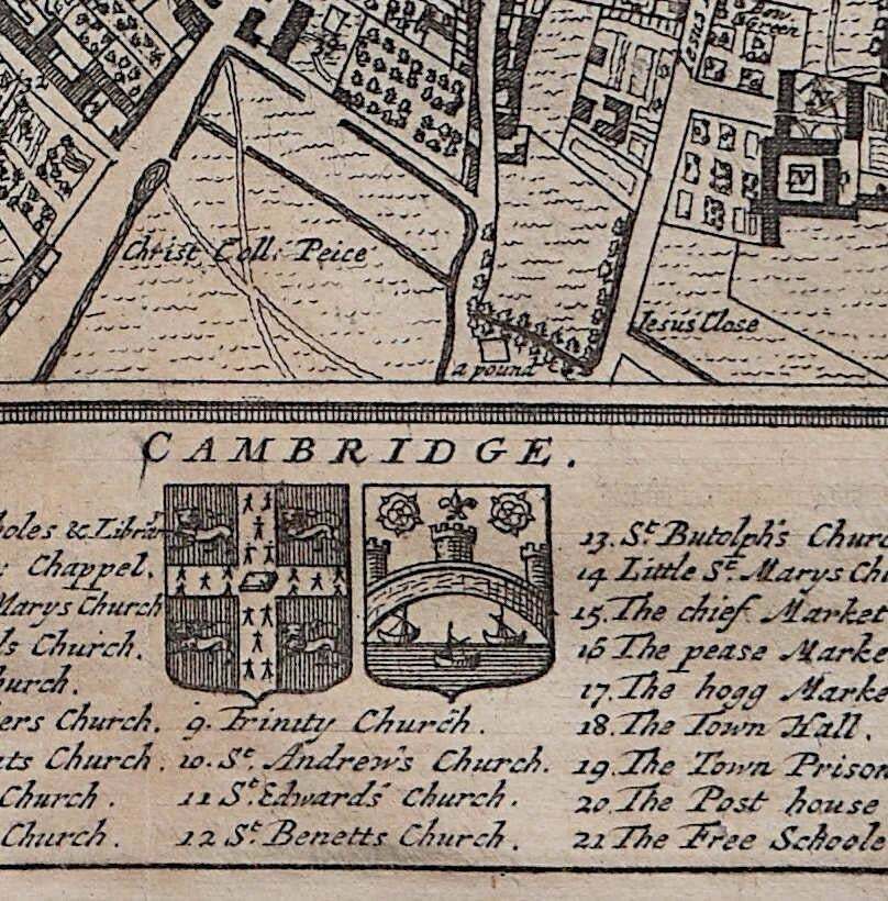 Pieter Van Der Aa, Map Of Cambridge, Engraving Pieter Van Der Aa After David Loggan 1727 photo Art