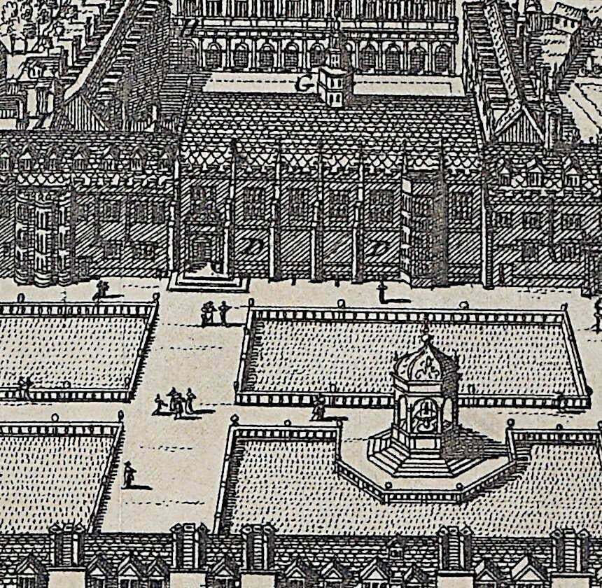 Pieter Van Der Aa, Trinity College, Cambridge Engraving Pieter Van Der Aa After David Loggan, 1727, IV photo for sale