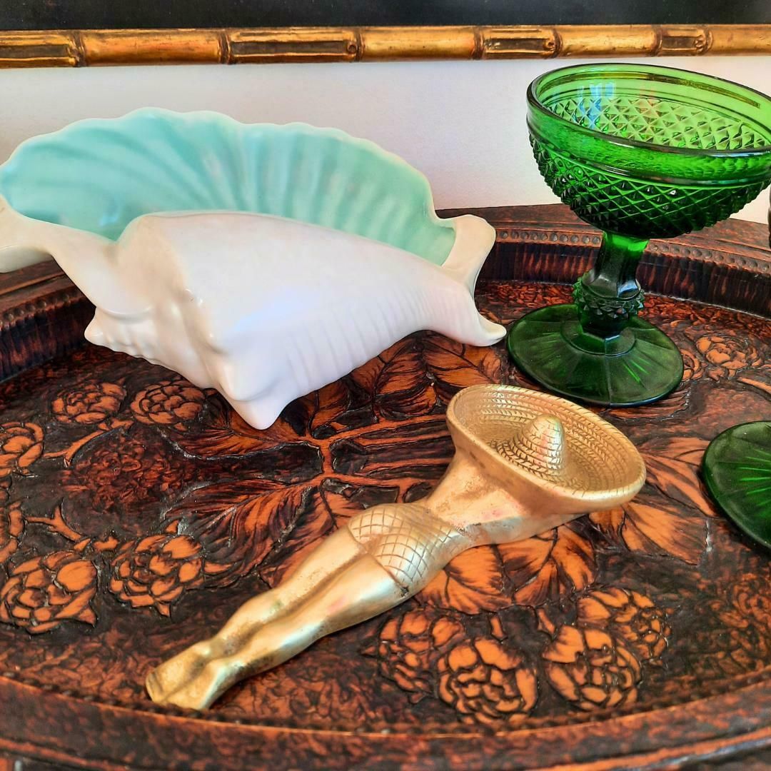 Mid Century Brass Sunbathing Lady Ashtray, 1950's Sunbathing Lady With Sombrero Ashtray Rare Item photo furniture