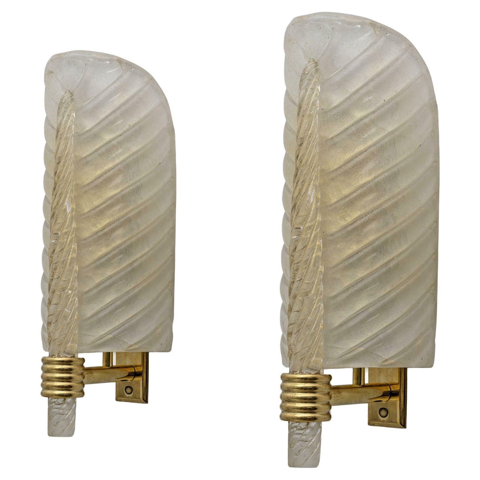 Pair Of Barovier & Toso Style Mid Century Modern Murano Glass Gold Leaf Sconces